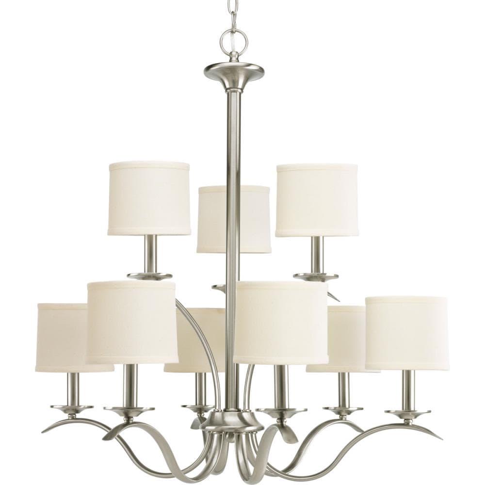 Progress Lighting Inspire 9-Light Two-Tier Chandelier, Brushed Nickel, Off-White Linen Shades