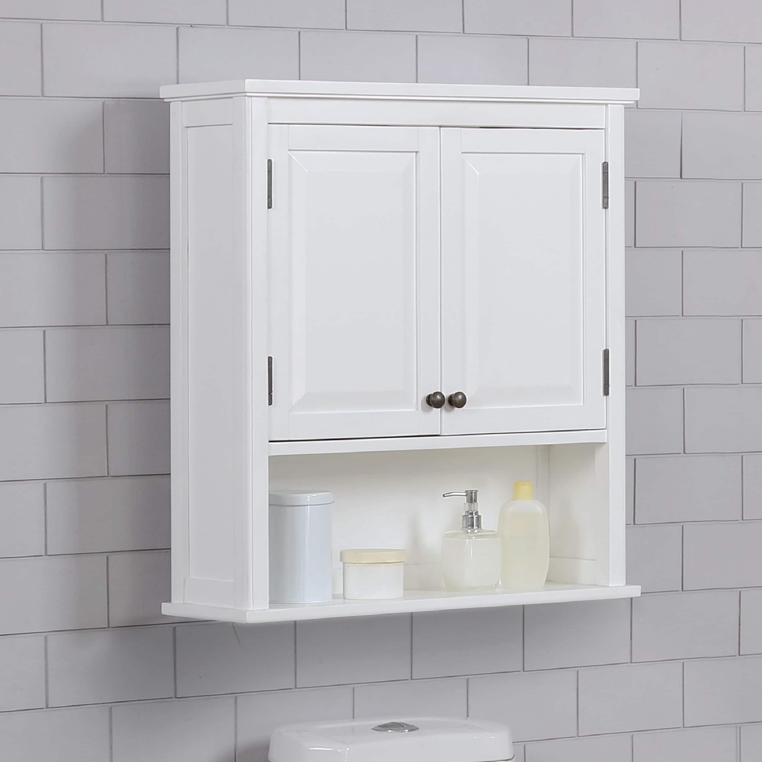 Dorset Wall Mounted Bath Storage Cabinet with Two Doors and Open Shelf White - Alaterre Furniture: Hardwood Medicine Cabinet, Adjustable Shelf