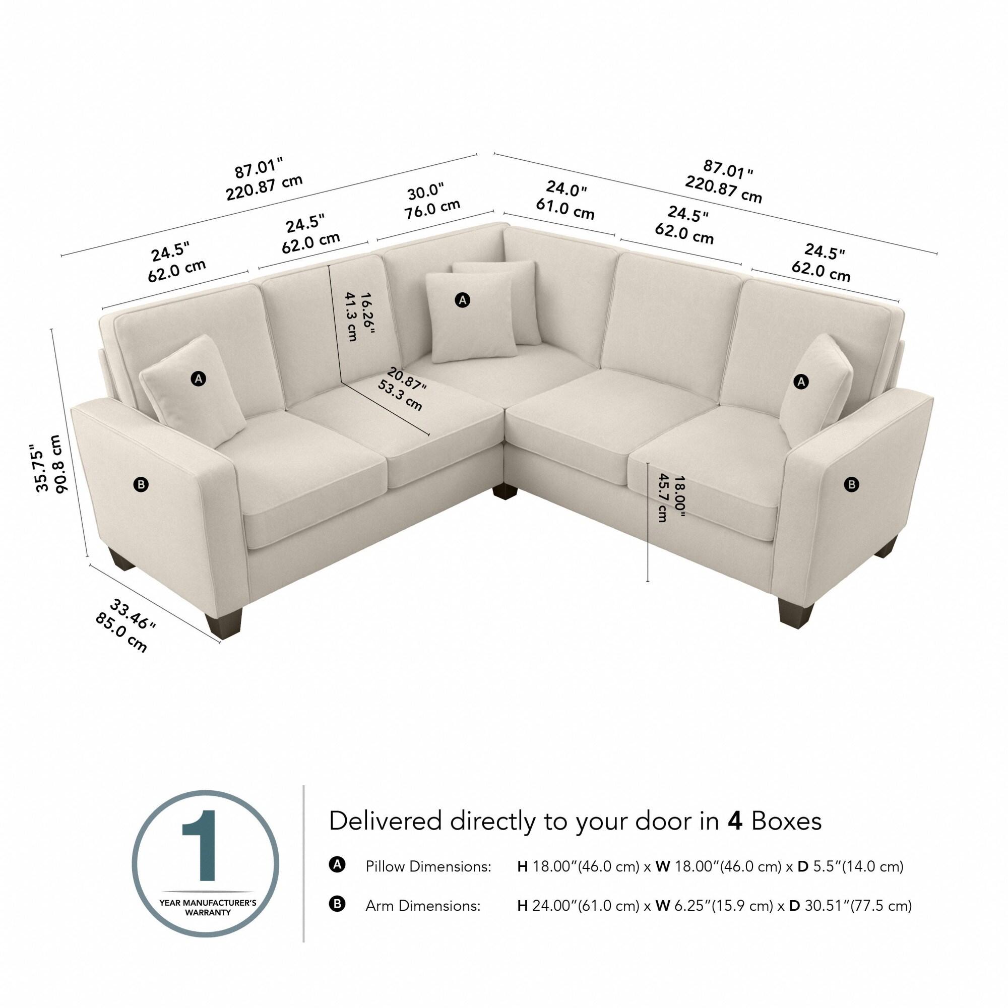 Stockton 87W L Shaped Sectional Couch in Cream Herringbone Fabric