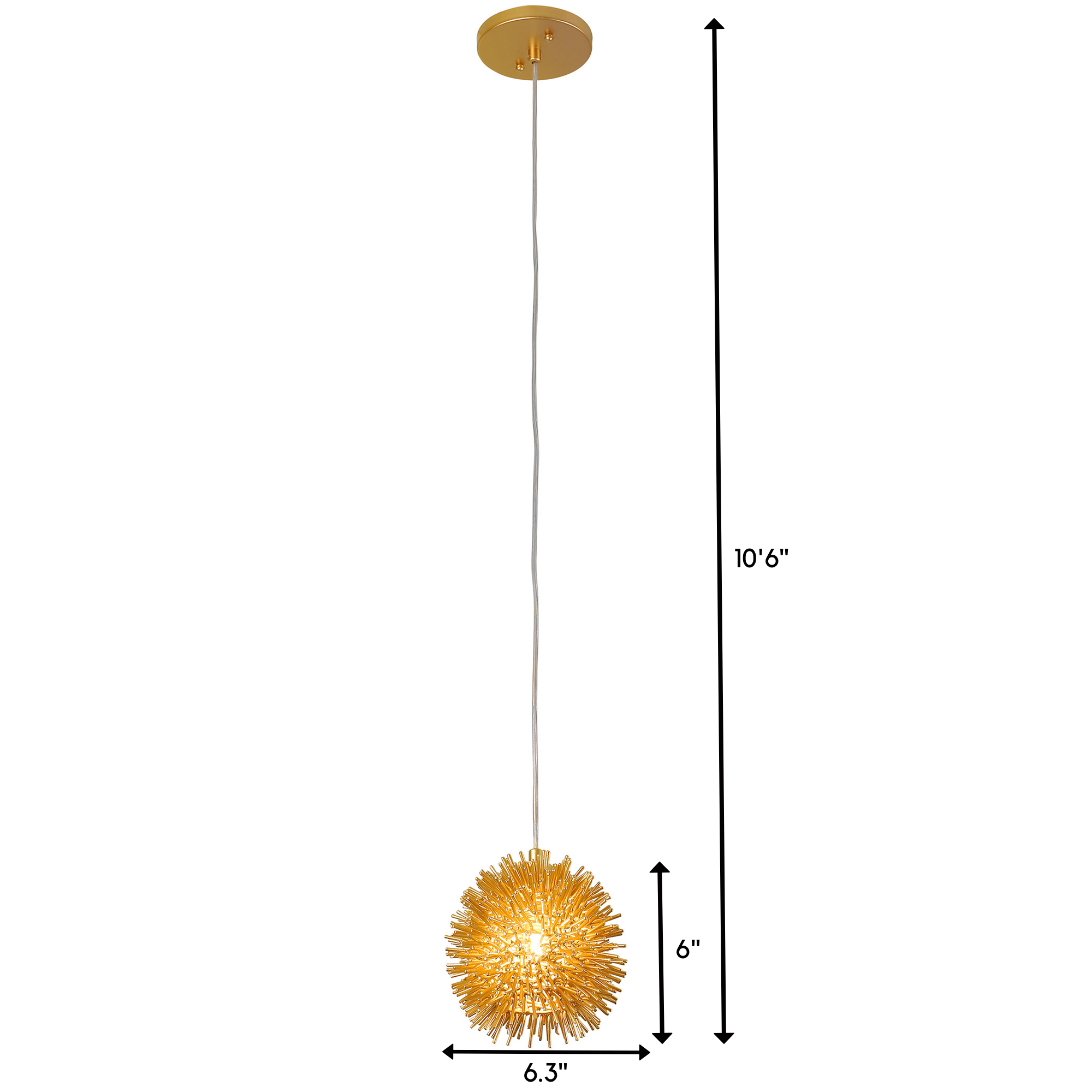 Aurelia 6'' Gold Sea Urchin Mini Pendant with Recycled Steel