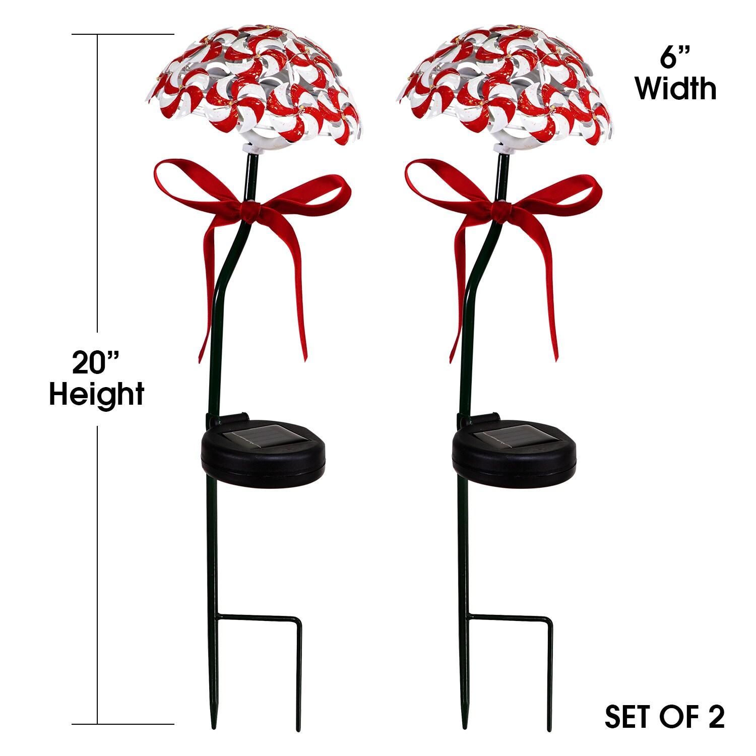 Alpine Corporation Solar Peppermint Candy Cane Pathway LED Lights, Set of 2