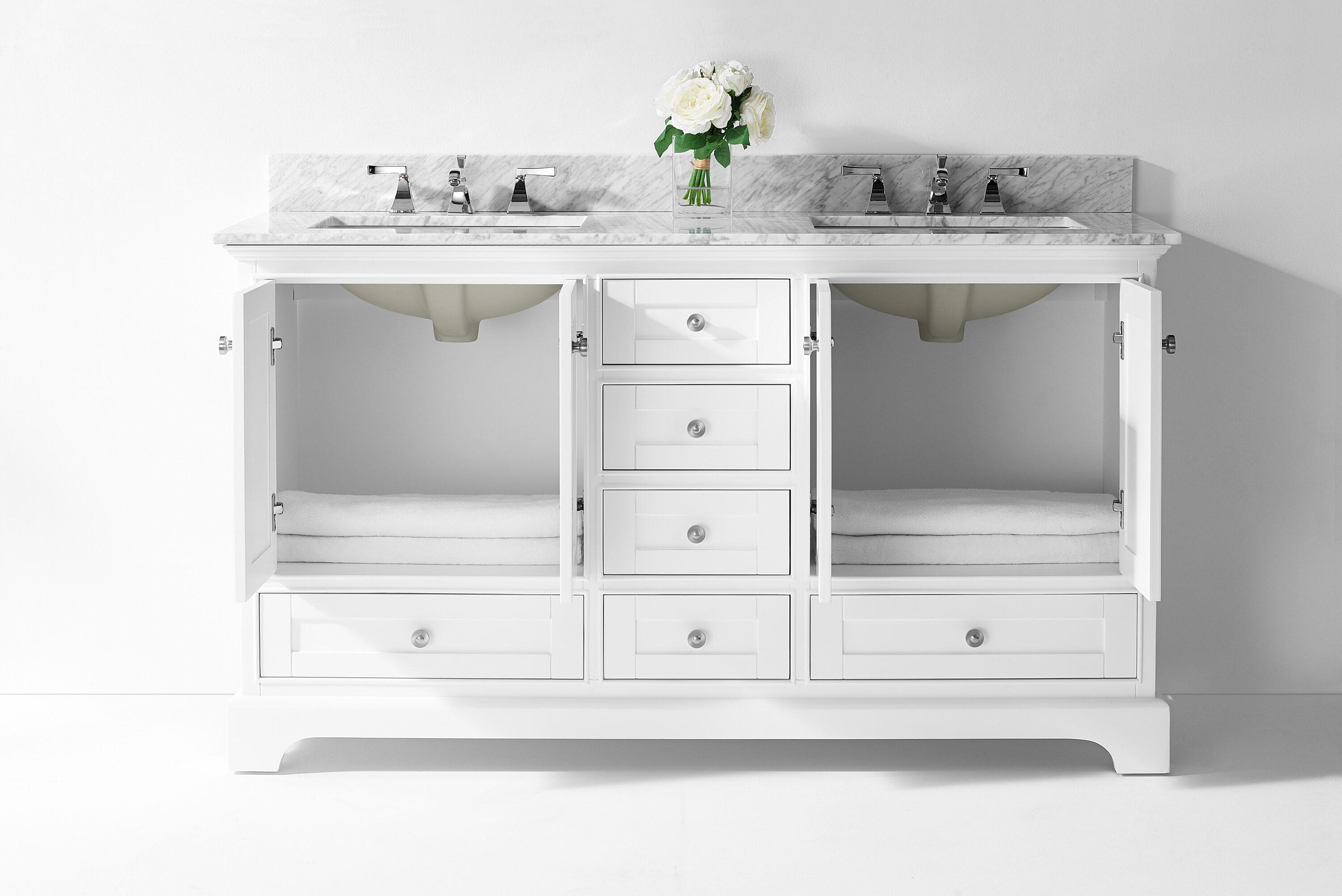 Audrey 60 in. Bath Vanity Set in White with Italian Carrara White Marble Vanity top and White Undermount Basin