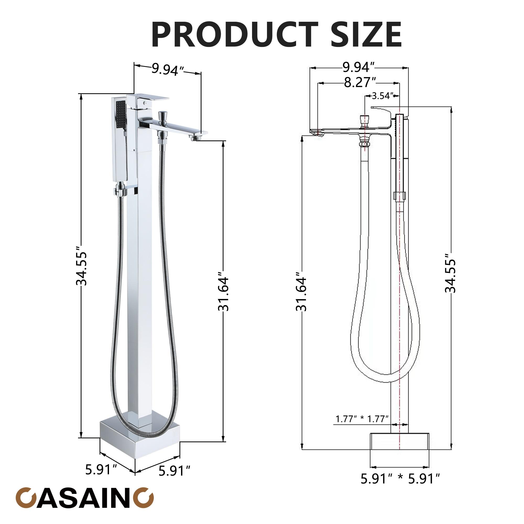 1-Handle Floor Mount Freestanding Tub Faucet with Handheld Shower in Chrome Plated