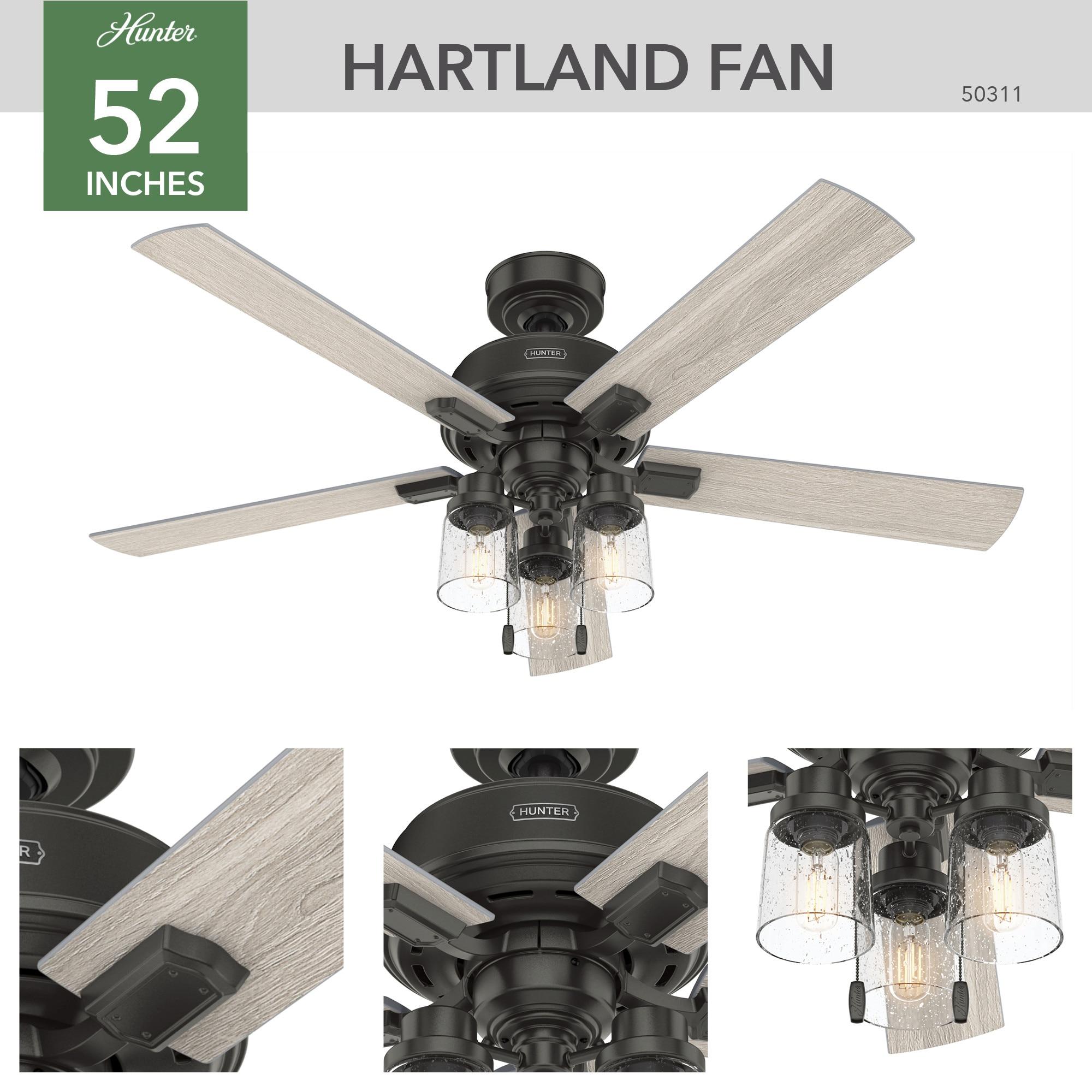 52" Hartland 5 - Blade Standard Ceiling Fan with Pull Chain and Light Kit Included