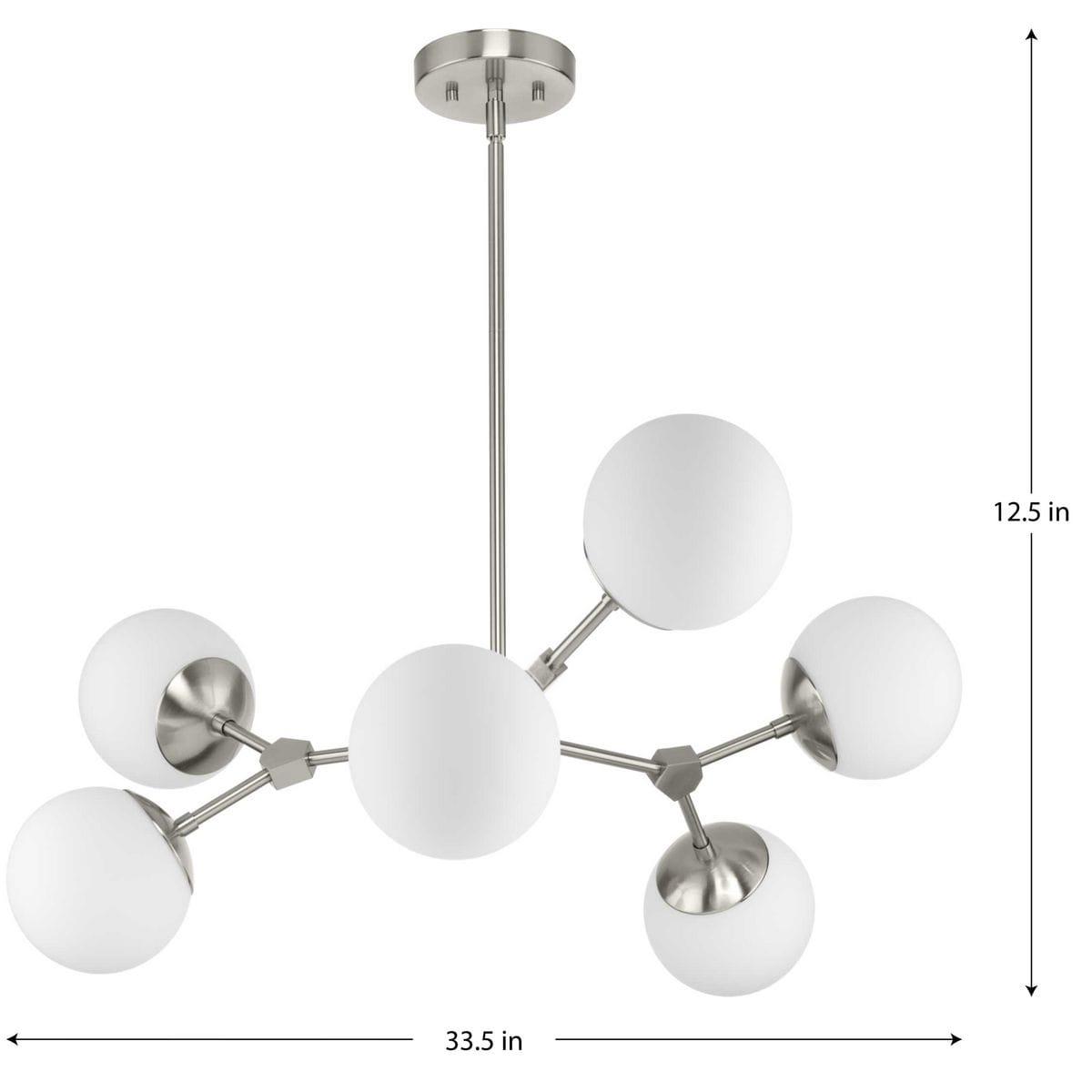 Progress Lighting Haas 6-Light Chandelier, Brushed Nickel, Etched Opal Glass Globes, Design Series