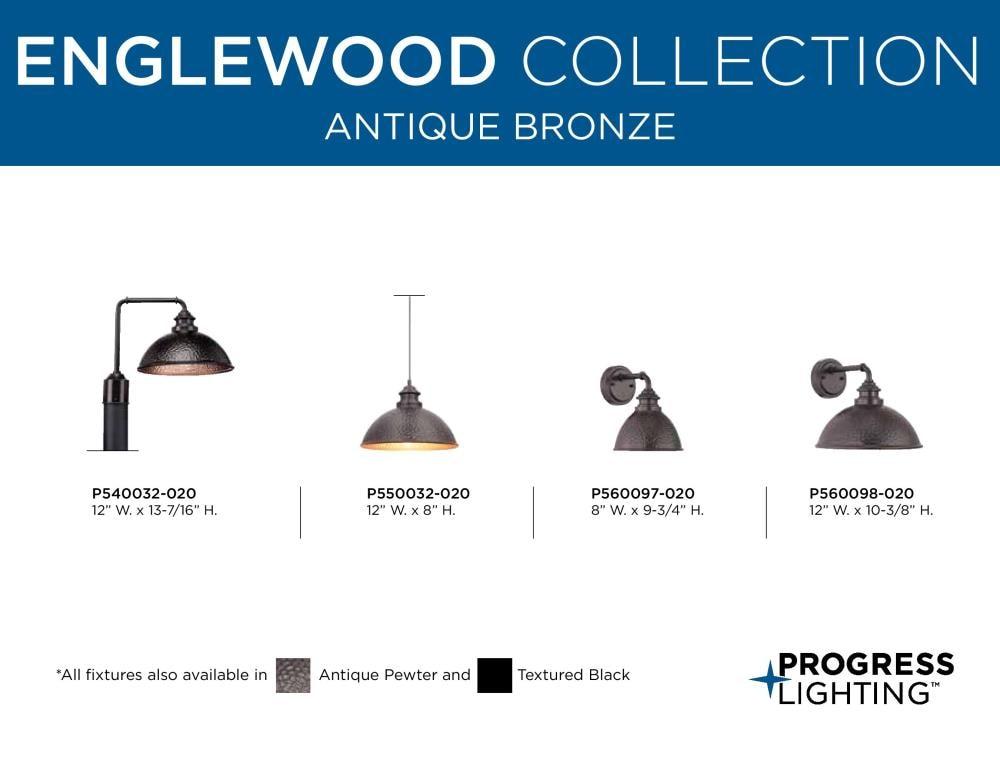Progress Lighting Englewood 1-Light Medium Wall Lantern, Antique Bronze, Metallic Copper Shade, Wet Rated, Farmhouse Style