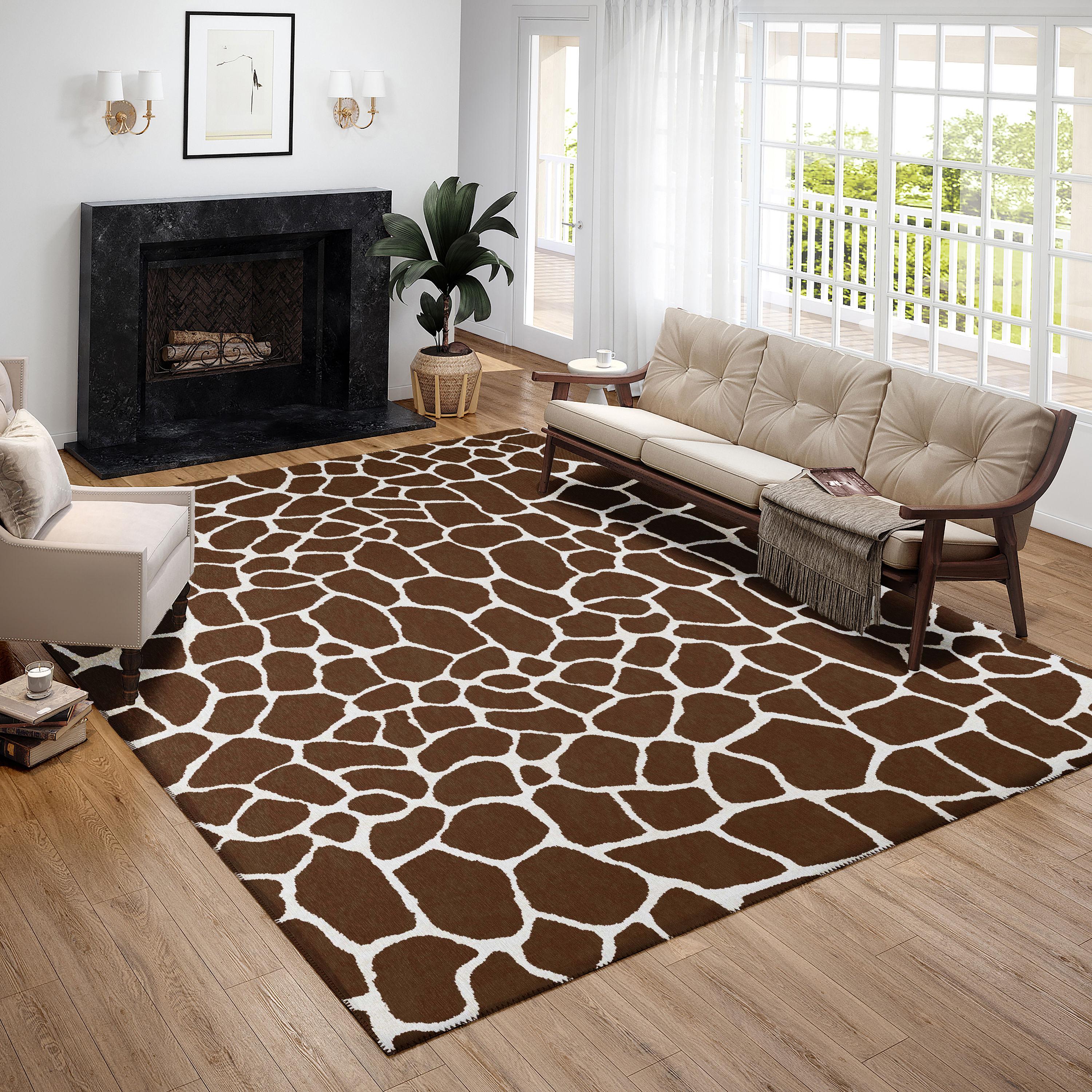 Safari Brown Giraffe Animal Print 9' x 12' Non-Skid Area Rug