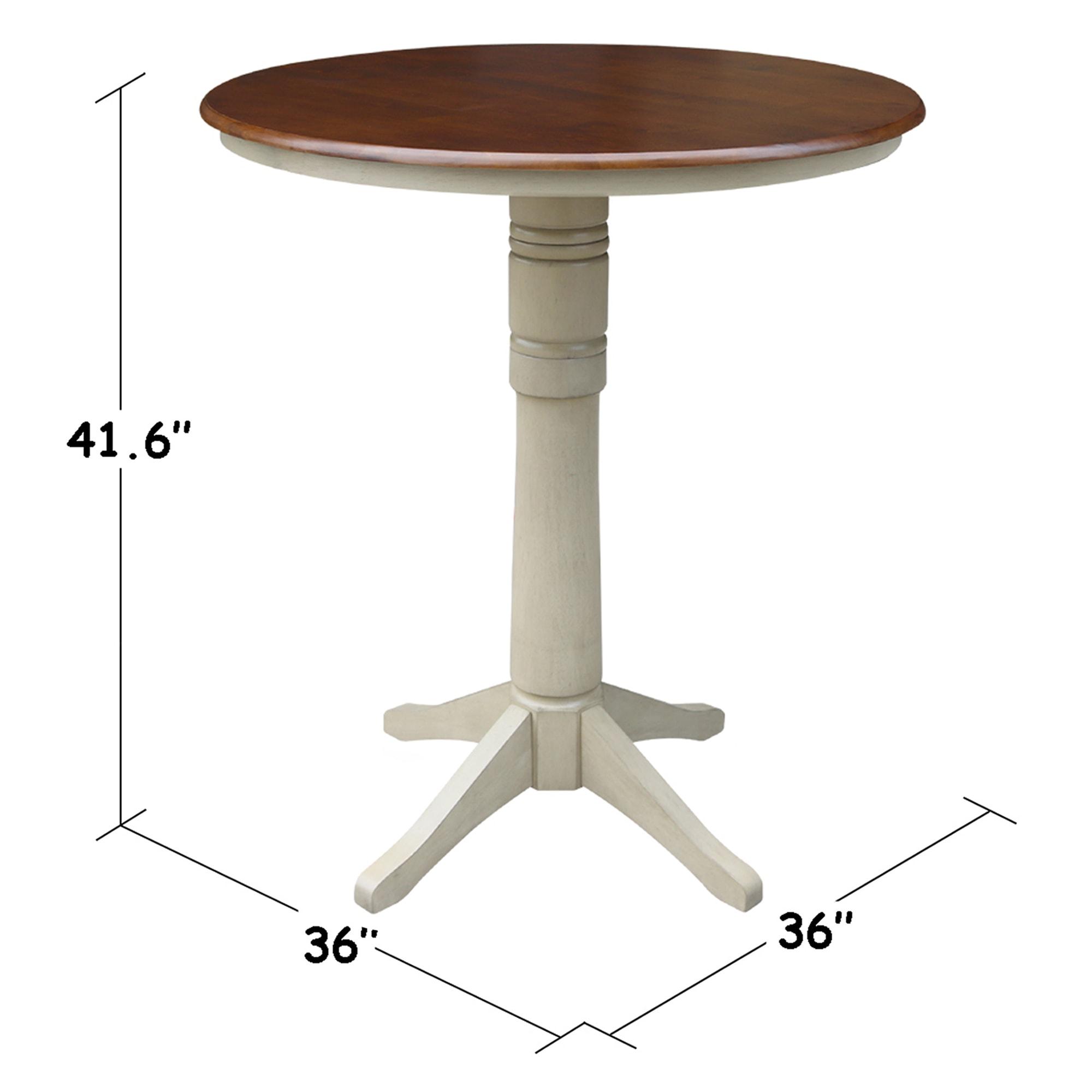 36" Round Pedestal Bar Height Table - Almond/Espresso
