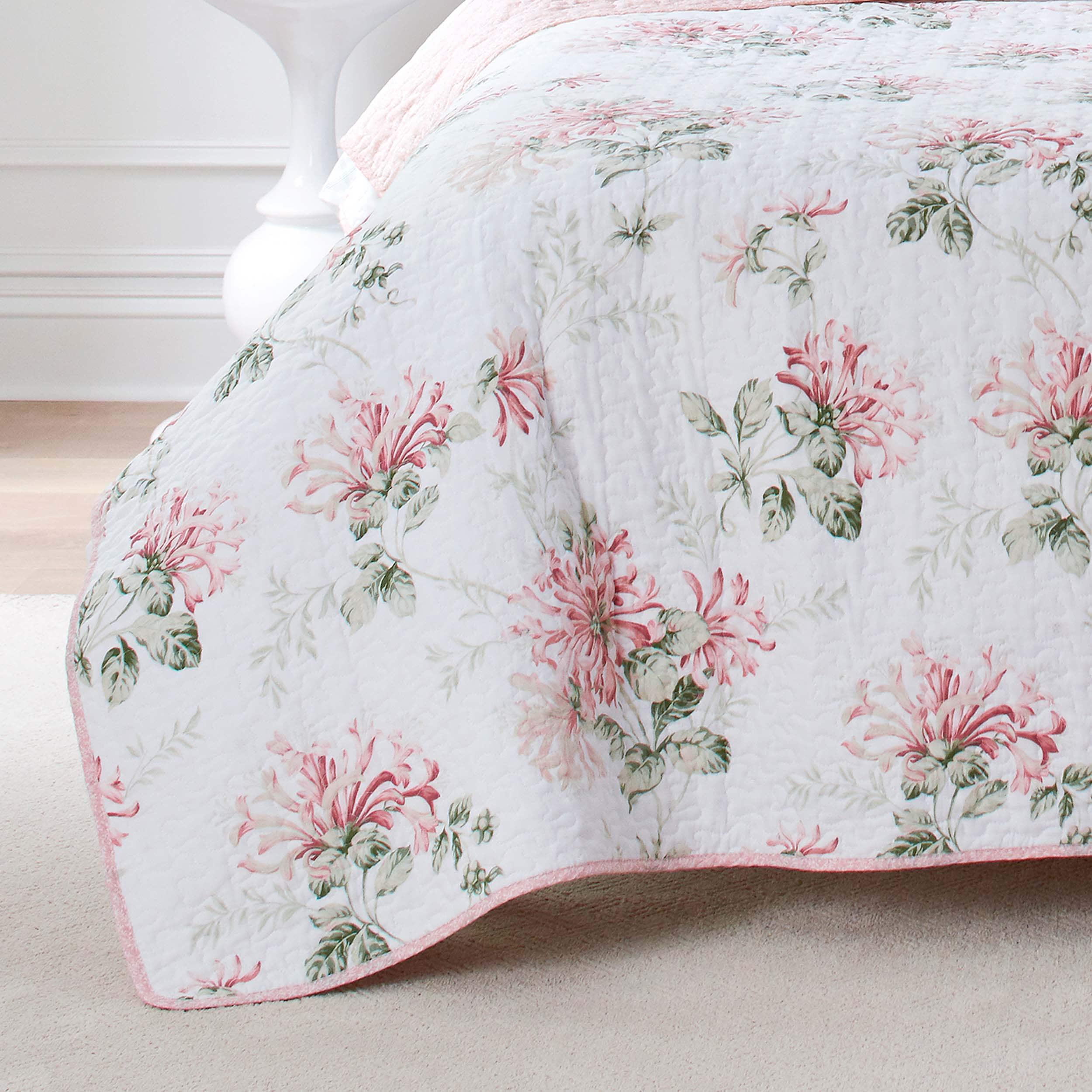 Laura Ashley Laura Ashley Honeysuckle Cotton Reversible Pink Quilt Set