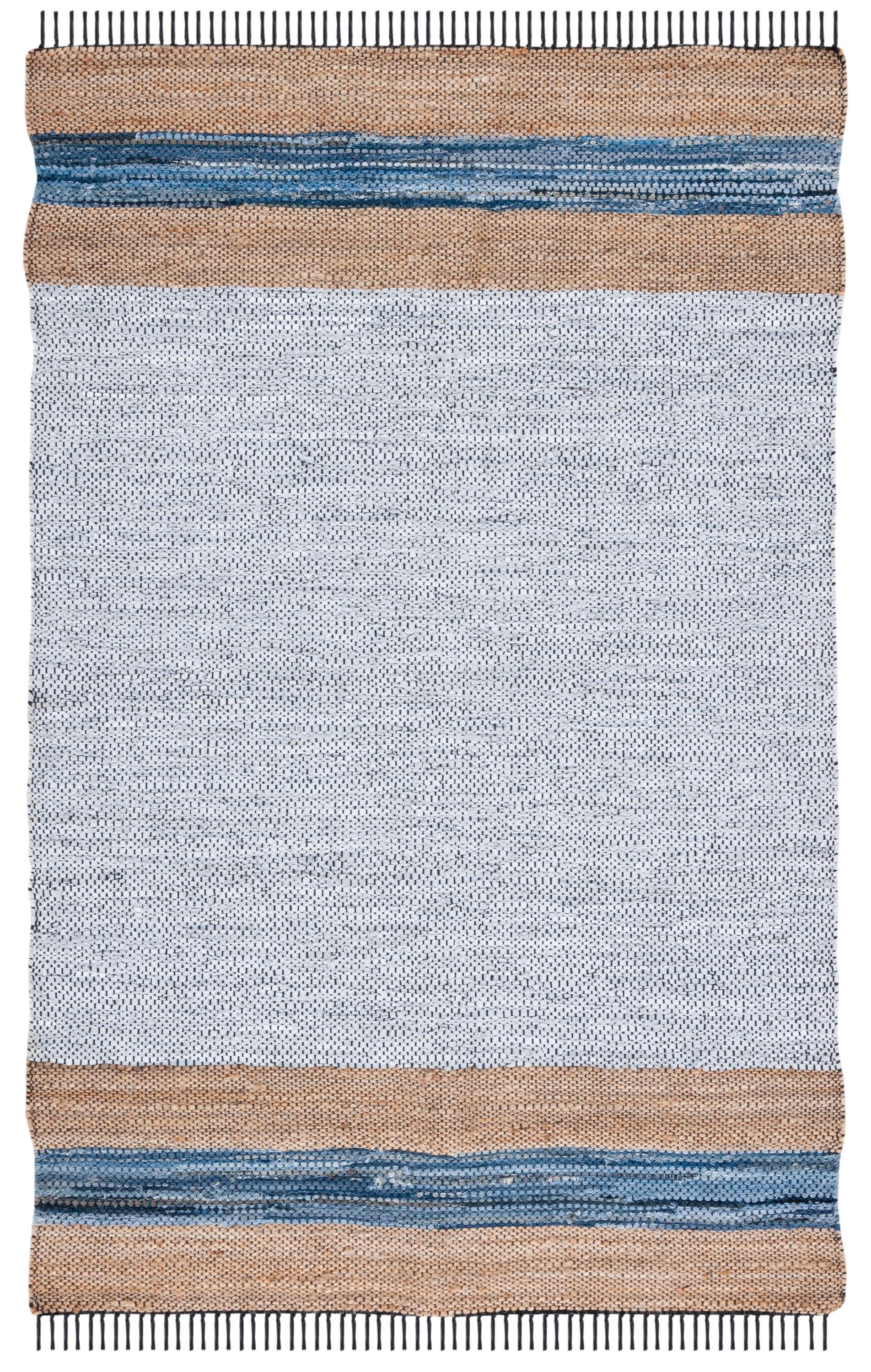 Vintage Leather W/ Fringes VTL602 Hand Woven Indoor Area Rug - Grey/Natural - 5'x8' - Safavieh
