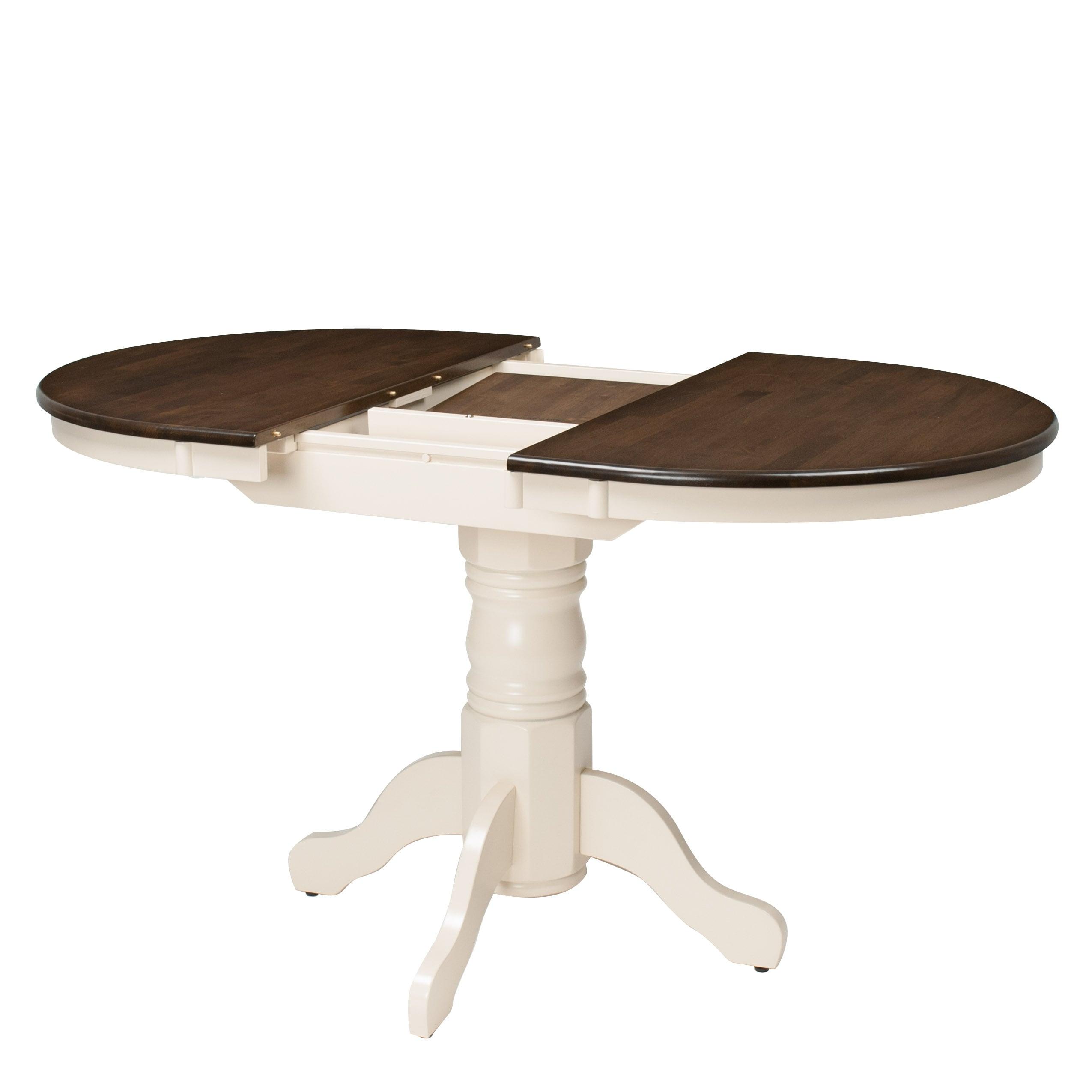 CorLiving Dillon Brown and Cream Extendable Dining Table with Wood Pedestal Base