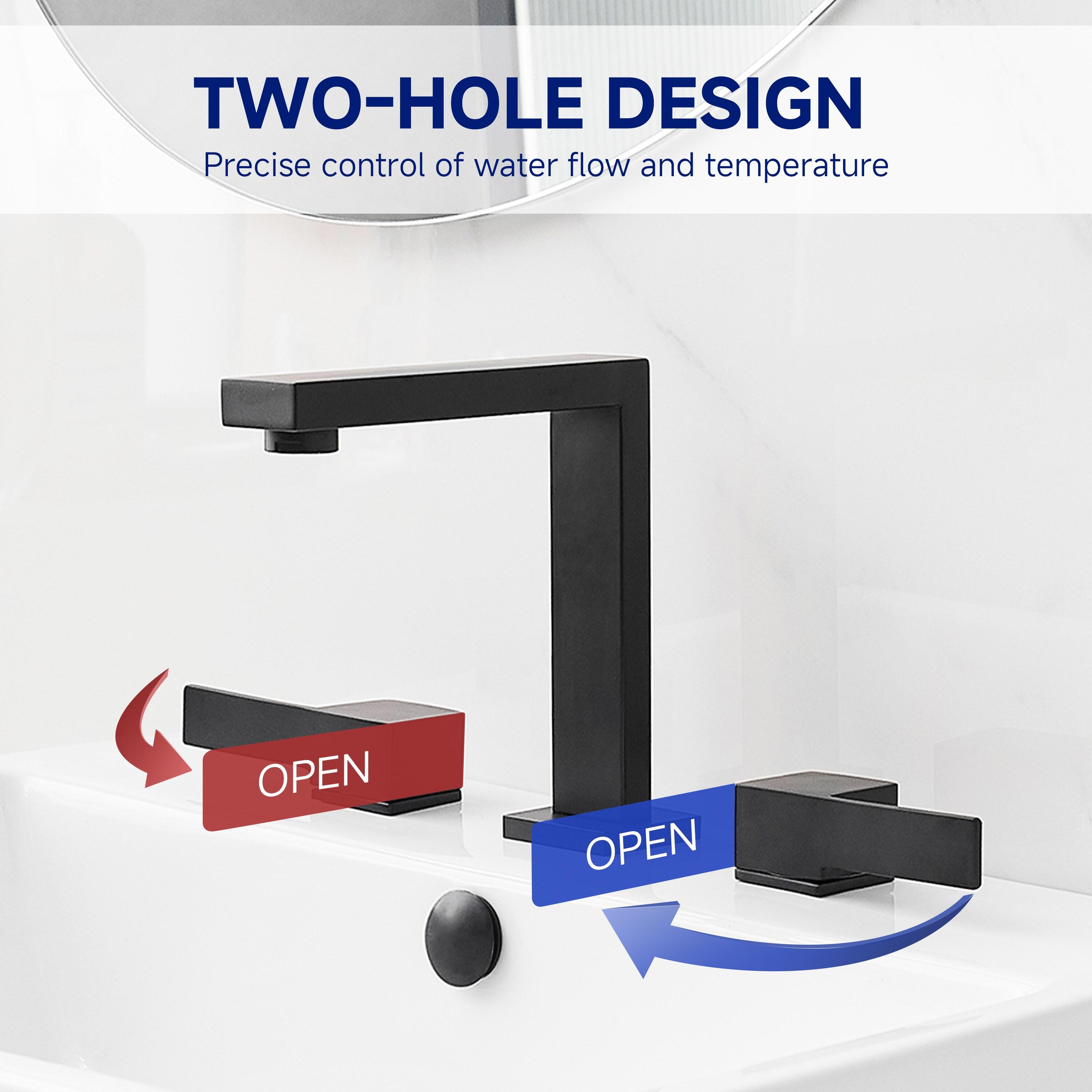 BWE 8 in. Widespread Double Handle Bathroom Faucet Water-Saving With Drain Kit In Matte Black