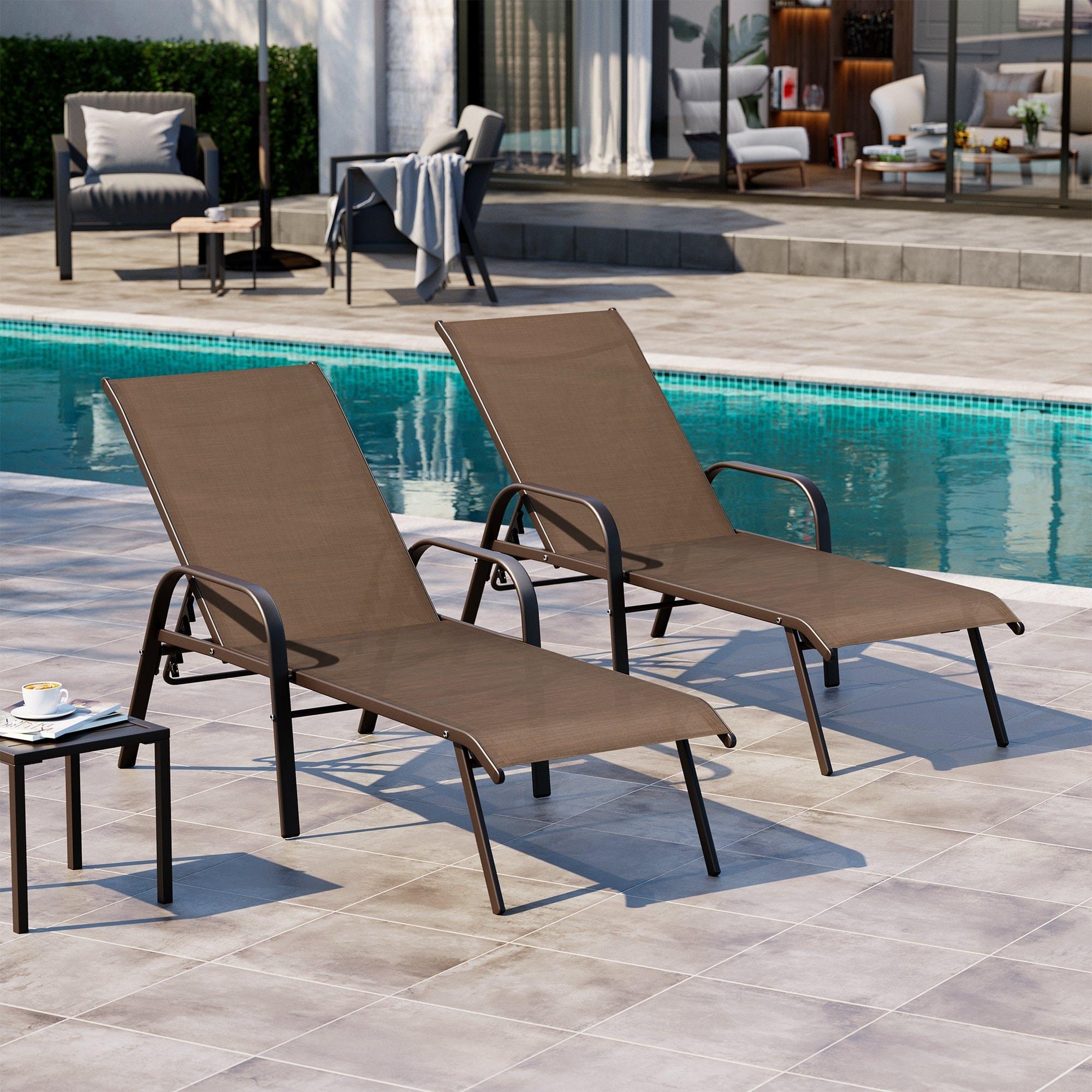 Crestlive Products Set of 2 Outdoor Chaise Lounge Steel Patio Chairs, Brown