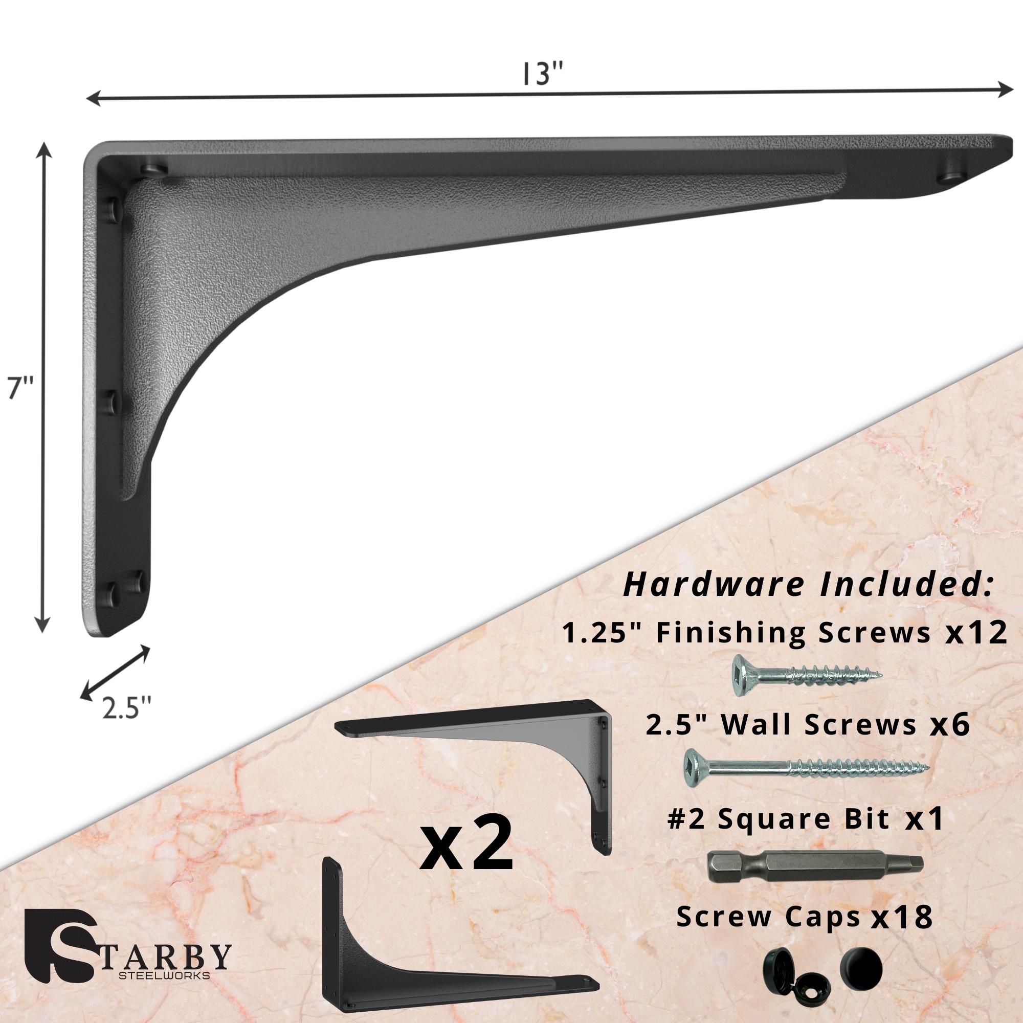 Gladiator Solid Heavy Duty Welded 500 Lb Low Profile Granite Countertop Support Shelf Brackets Floating Shelf Discrete Slim 500 LB Capacity (2 Pack) (7" x 13" x 2.5")