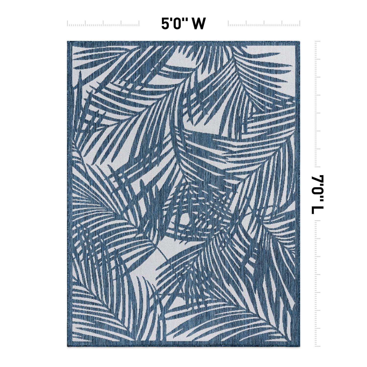 World Rug Gallery Contemporary Palm Leaf Textured Flat Weave Indoor/Outdoor Area Rug - NAVY 5' X 7'