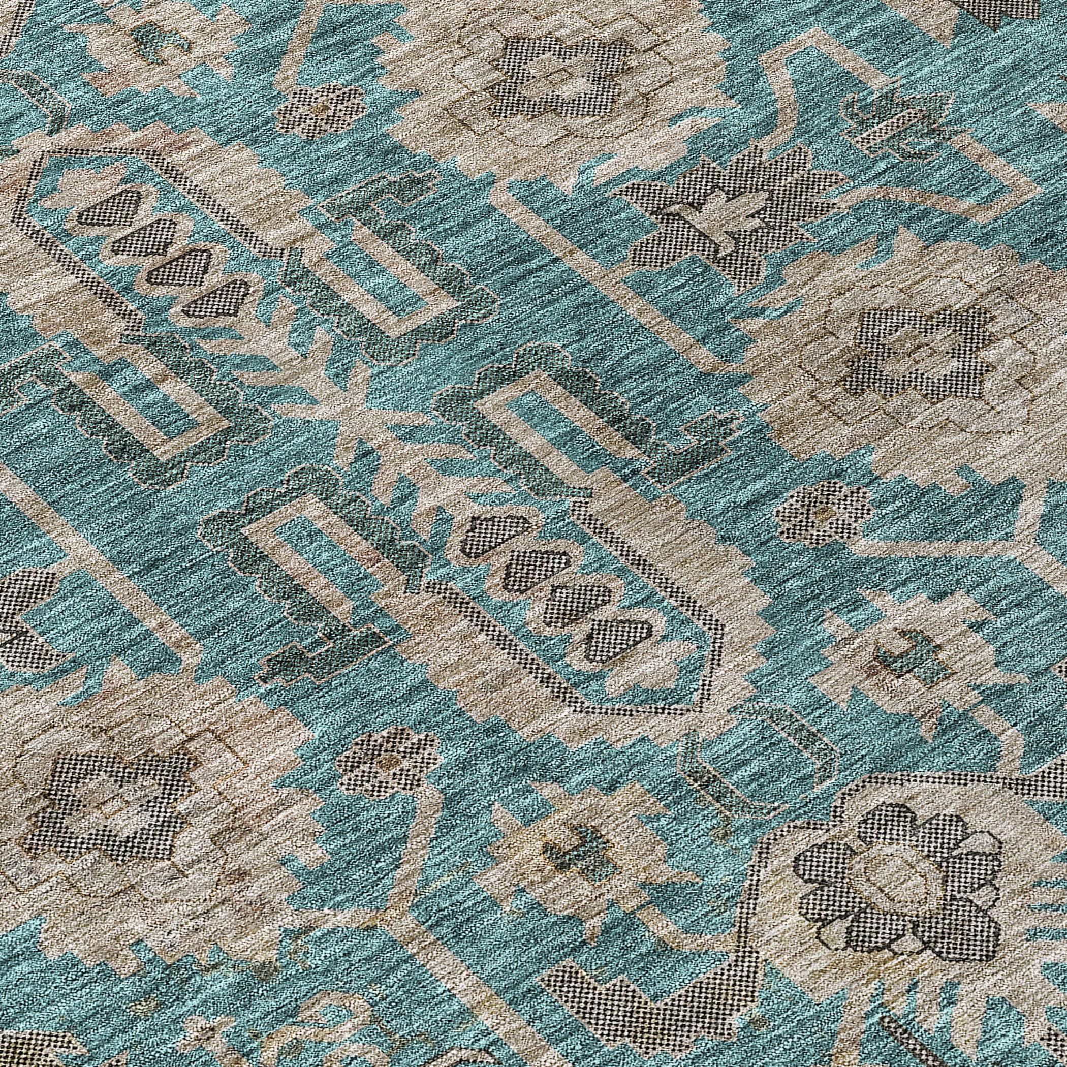 Addison Rugs Chantille Indoor/Outdoor Traditional Oriental Teal Washable Rectangle Rug, 5' x 7'6"