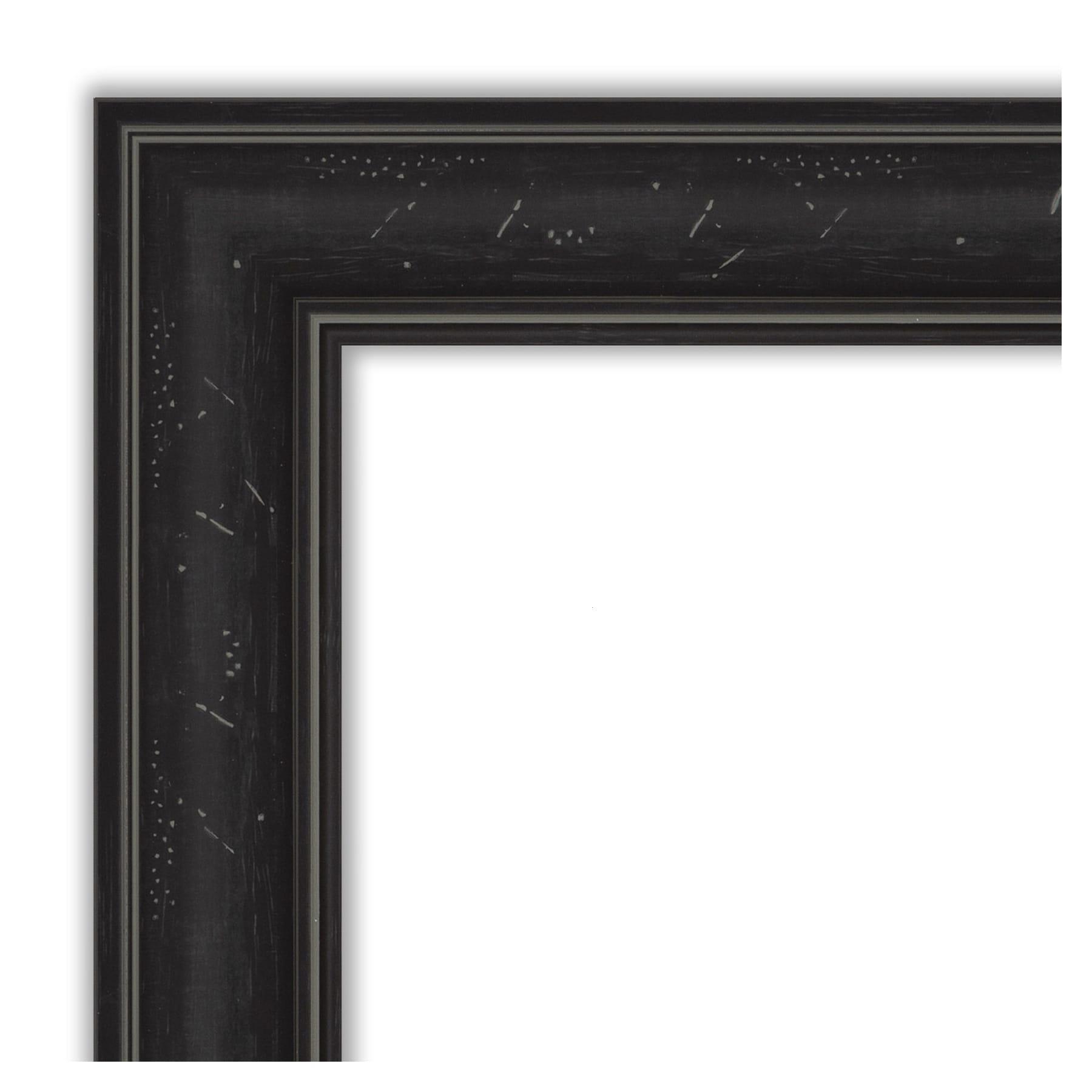 Amanti Art Beveled Bathroom Wall Mirror - Shipwreck Black Narrow Frame Outer Size: 44 x 34 in