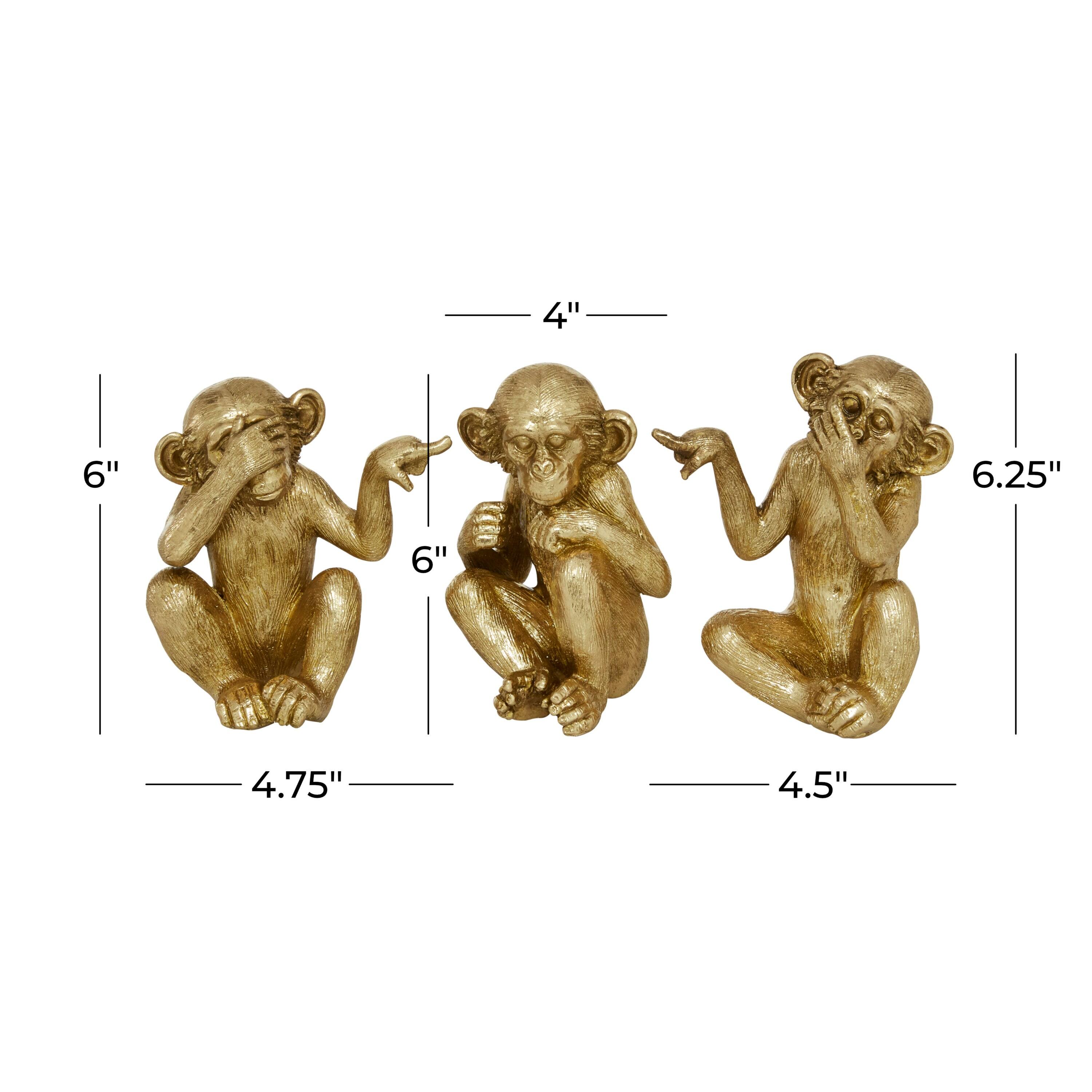 6", 6", 6"H Gold Polystone See No Evil Monkey Sculpture, by DecMode (3 Count)