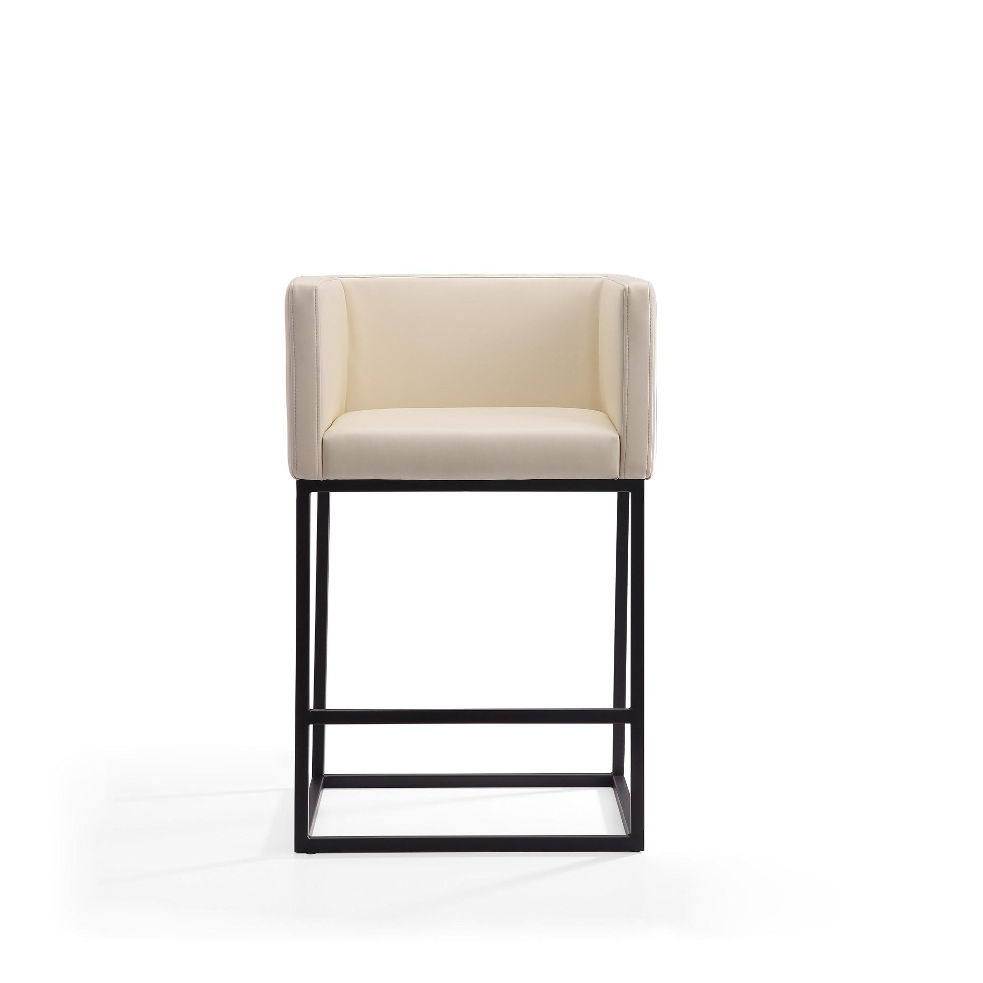 Embassy Metal Counter Height Barstool Cream: Manhattan Comfort, Faux Leather, Foam Padding, No Assembly Required