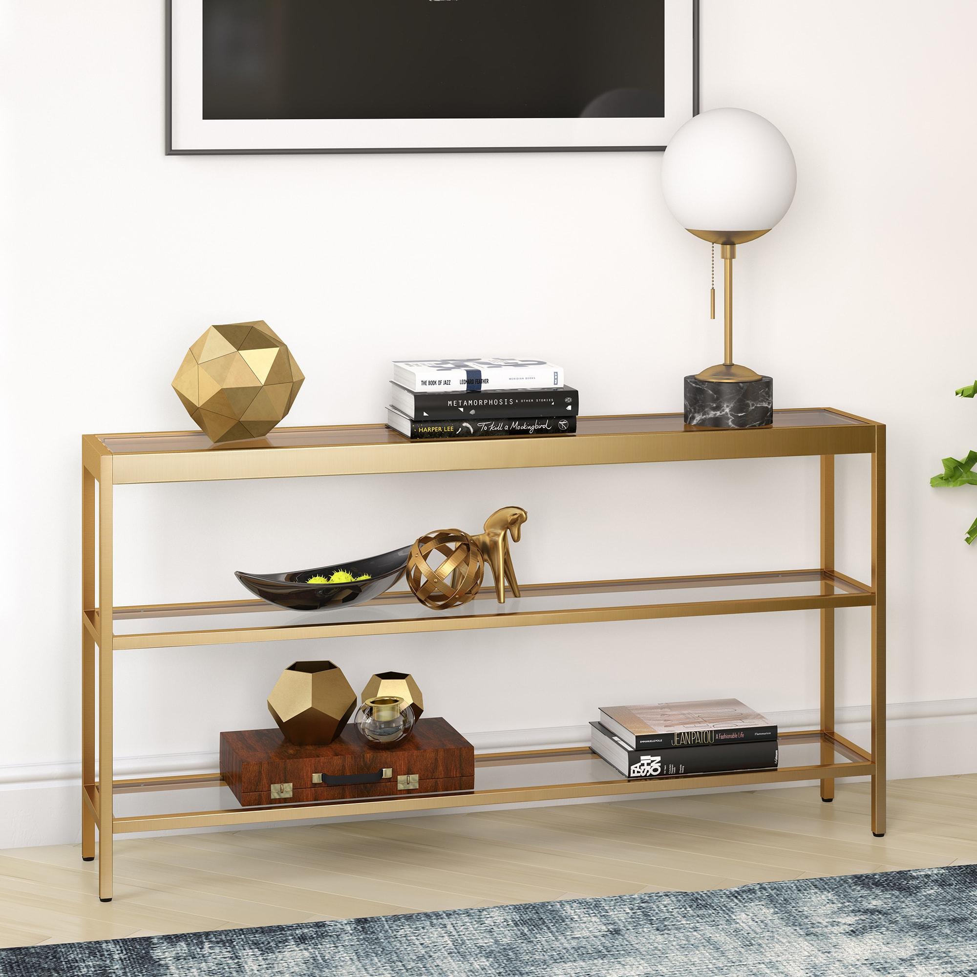 55 Inches Brass Metal/Glass Console Table - Henn&Hart