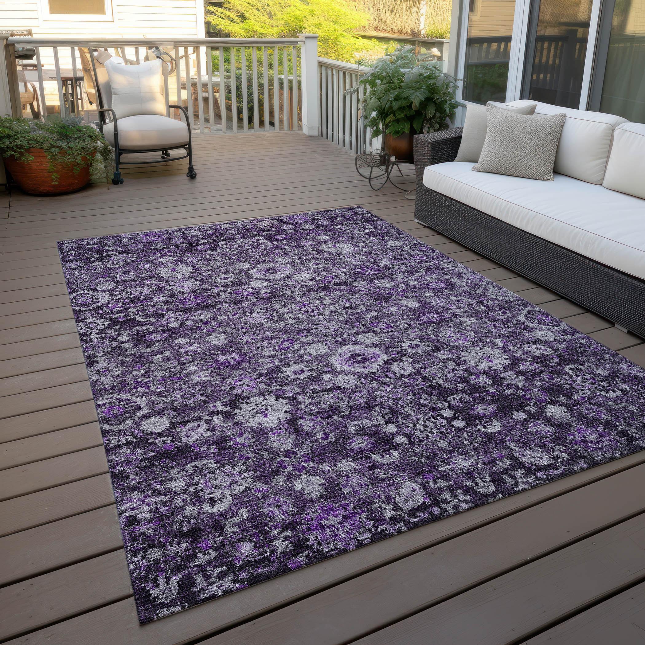 Purple Rectangular Machine-Washable Synthetic Area Rug