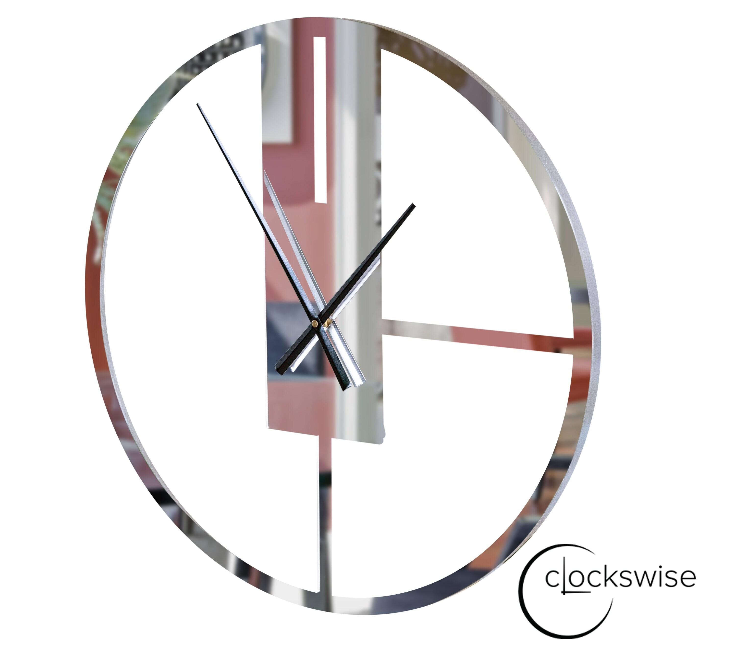 Clockswise Modern Round Big Wall Clock with Mirror Face, Decorative Silver Metal 22.75” oversized timepiece, Hanging Supplies Included