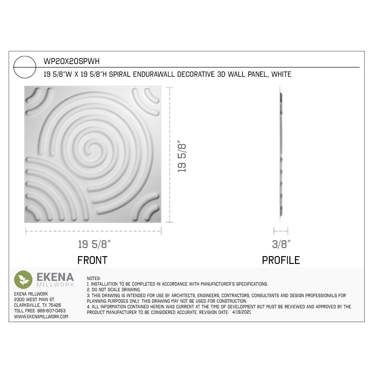 Ekena Millwork Spiral EnduraWall Decorative 3D Wall Panel (Set of 10)