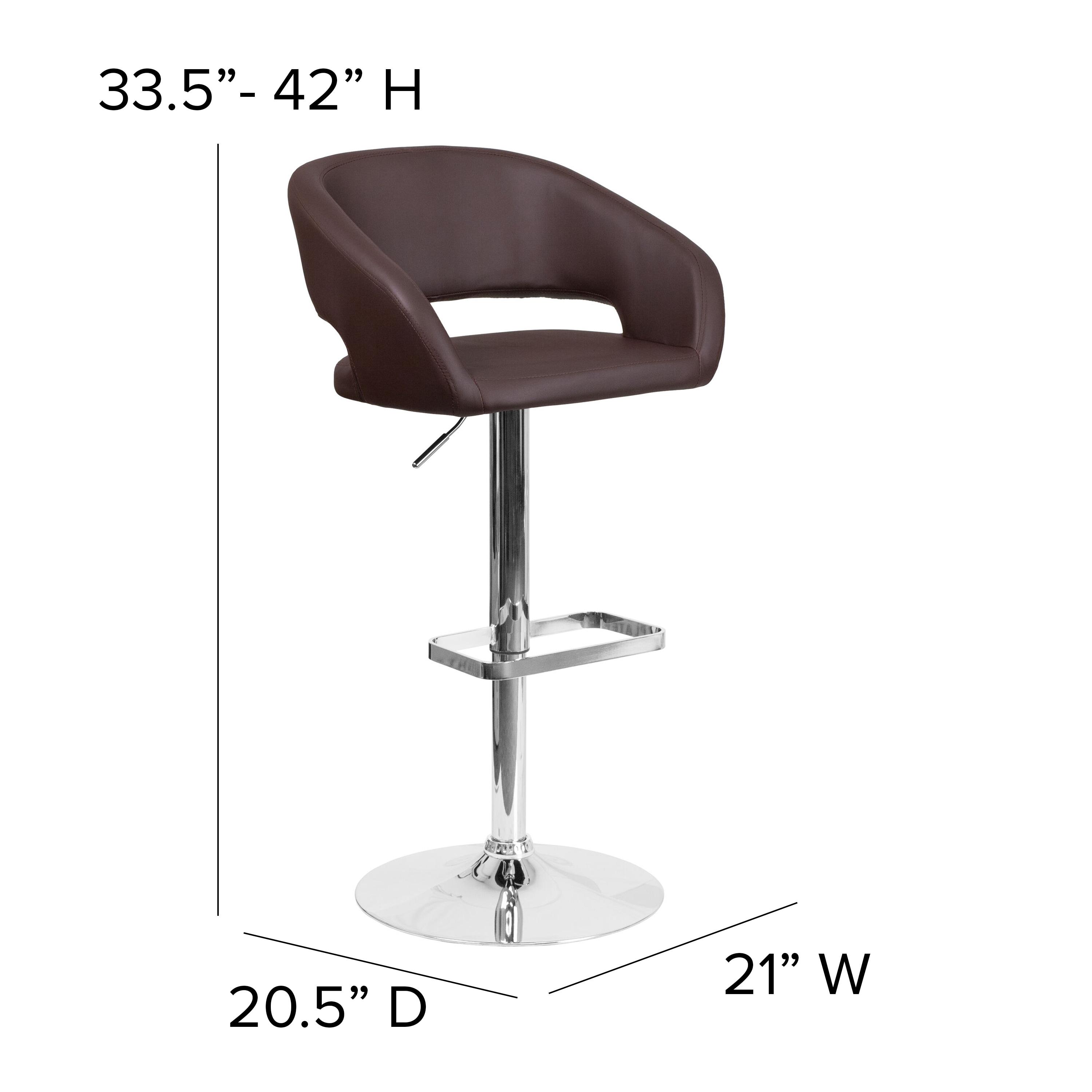 Flash Furniture Contemporary Brown Vinyl Adjustable Height Barstool with Rounded Mid-Back and Chrome Base