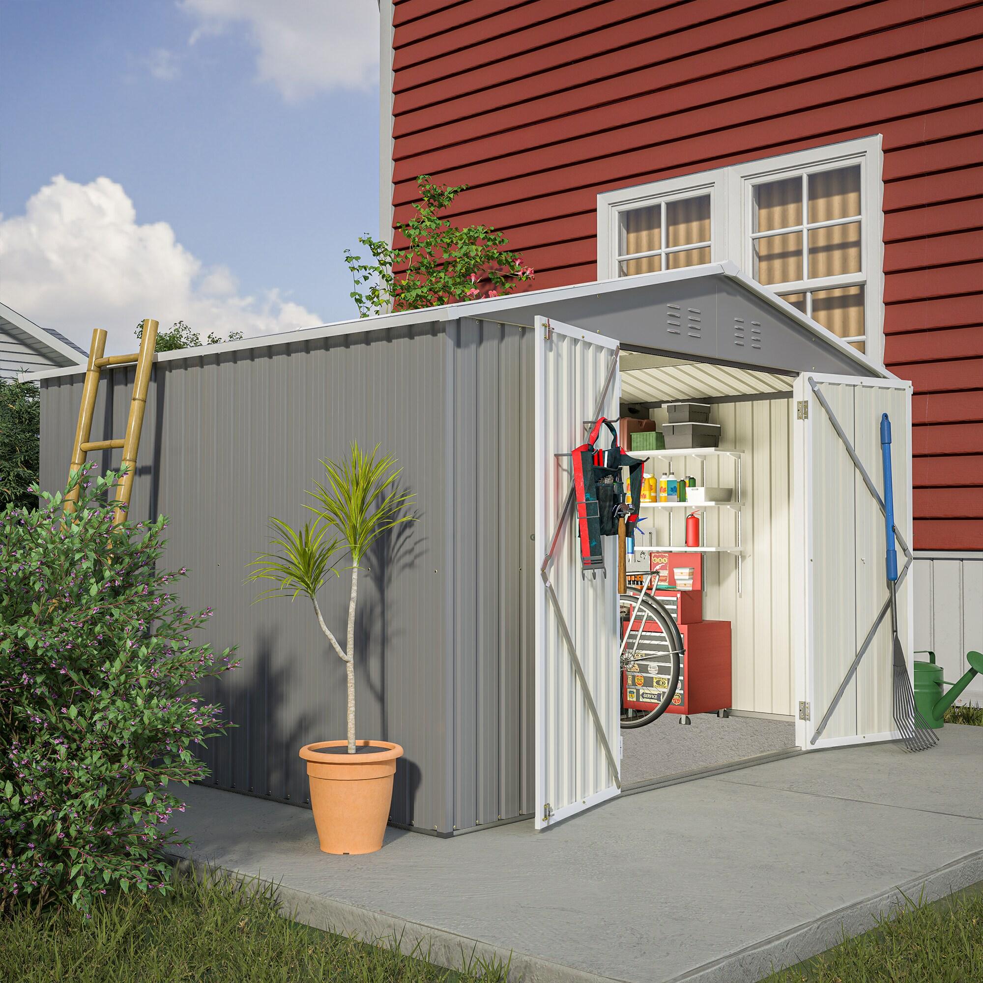 10X8 FT Outdoor Storage Shed, Metal Tool Shed & Outdoor Storage with Lockable Door and Vents Ideal for Bicycles, Tools, Lawnmowers, Backyards, Patios, Lawns