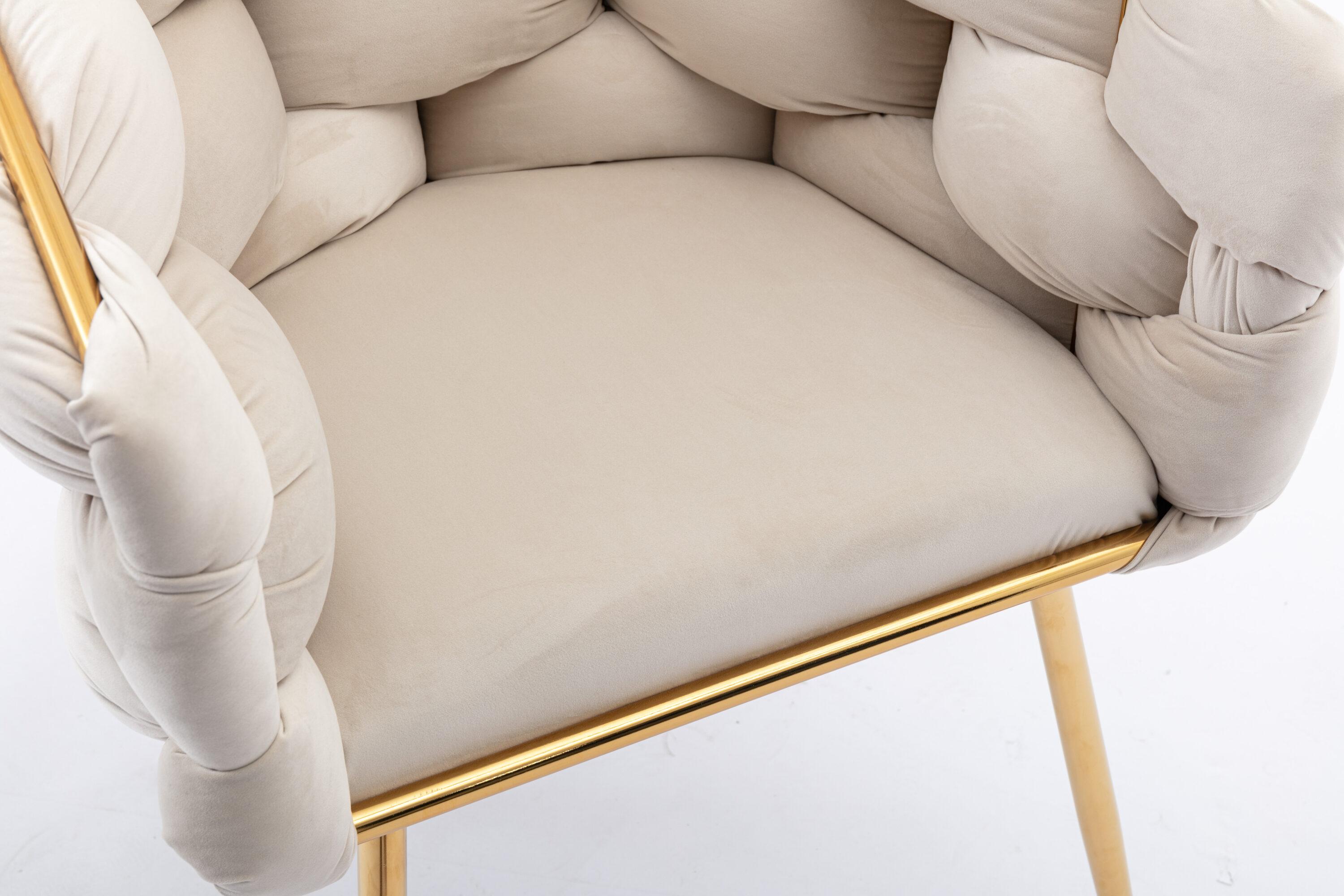 1 PC Modern Velvet Upholstered Accent Chair with Curved Tufted Backrest, Beige-ModernLuxe