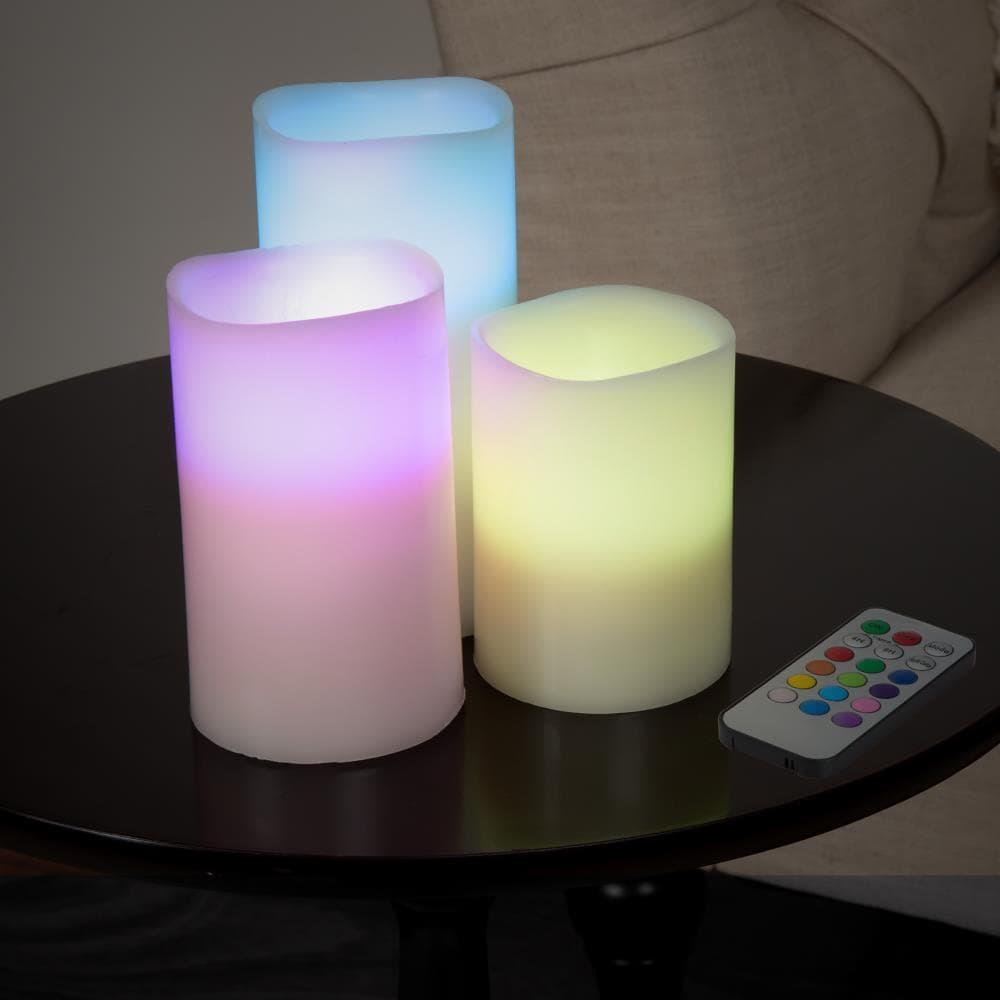 Lavish Home 3 Piece LED Color Changing Flameless Candle Set w/ Remote