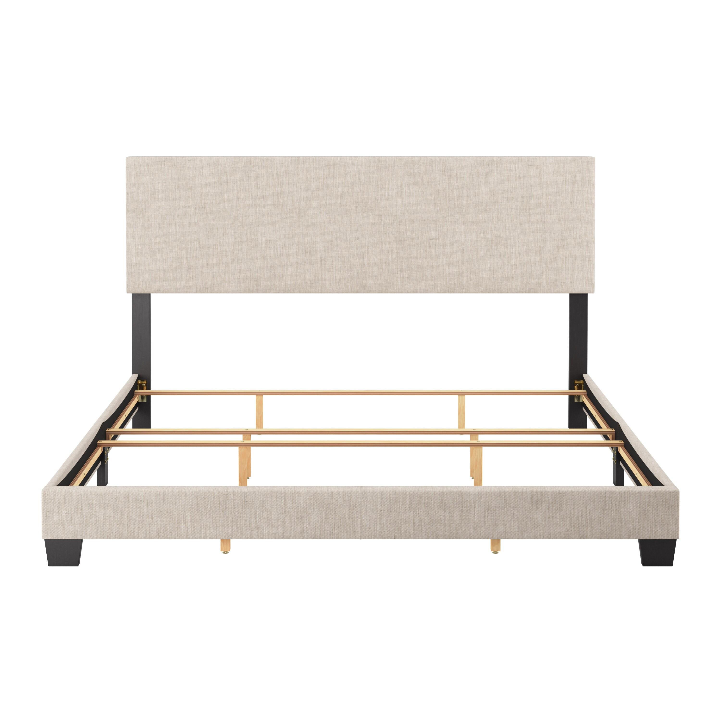 Celeste Modern Upholstered King Bed Beige - CorLiving: Transitional Style, Polyester Fabric, MDF & Wood Frame