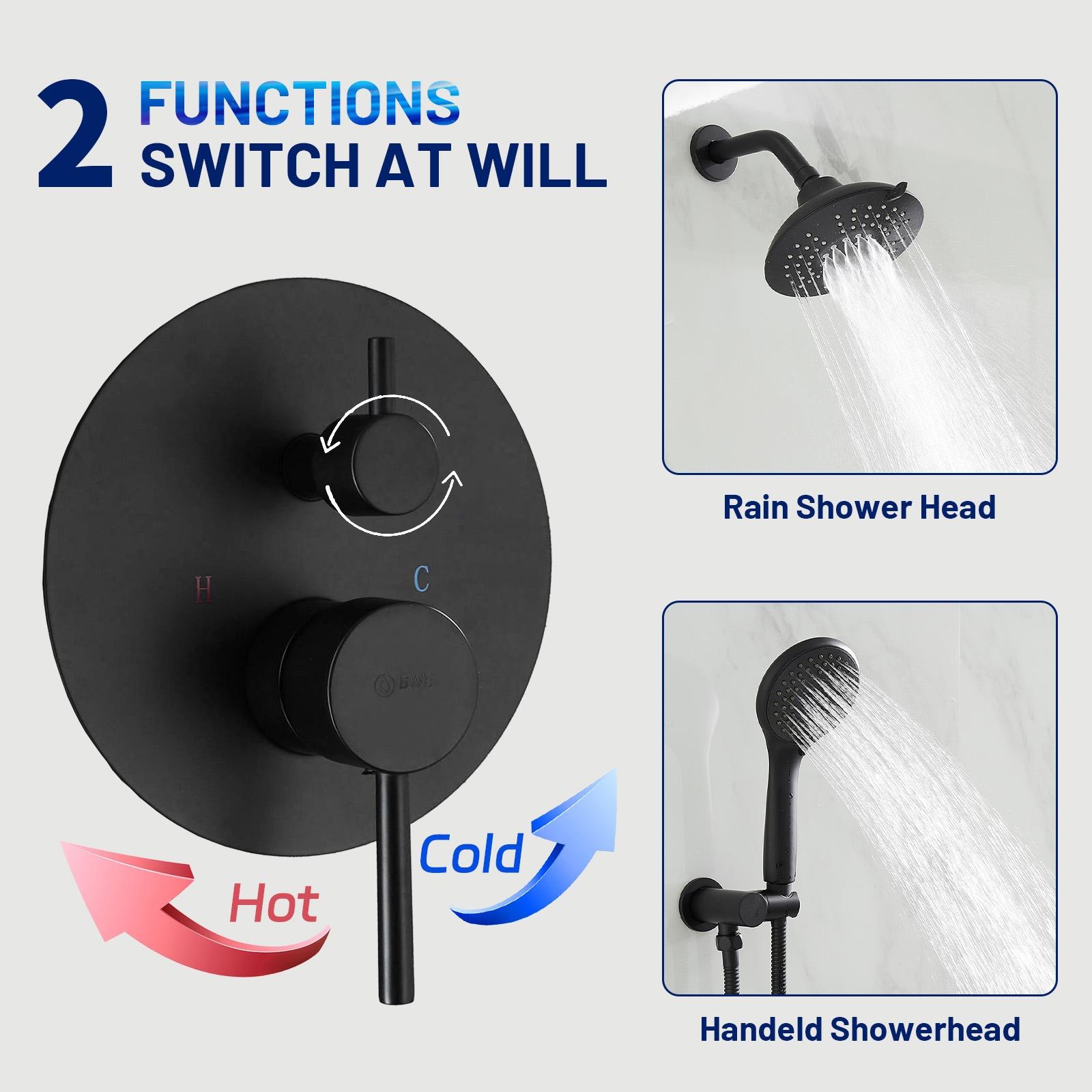 BWE Single-Handle 2-Spray Round High Pressure Shower Faucet in Matte Black (Valve Included)
