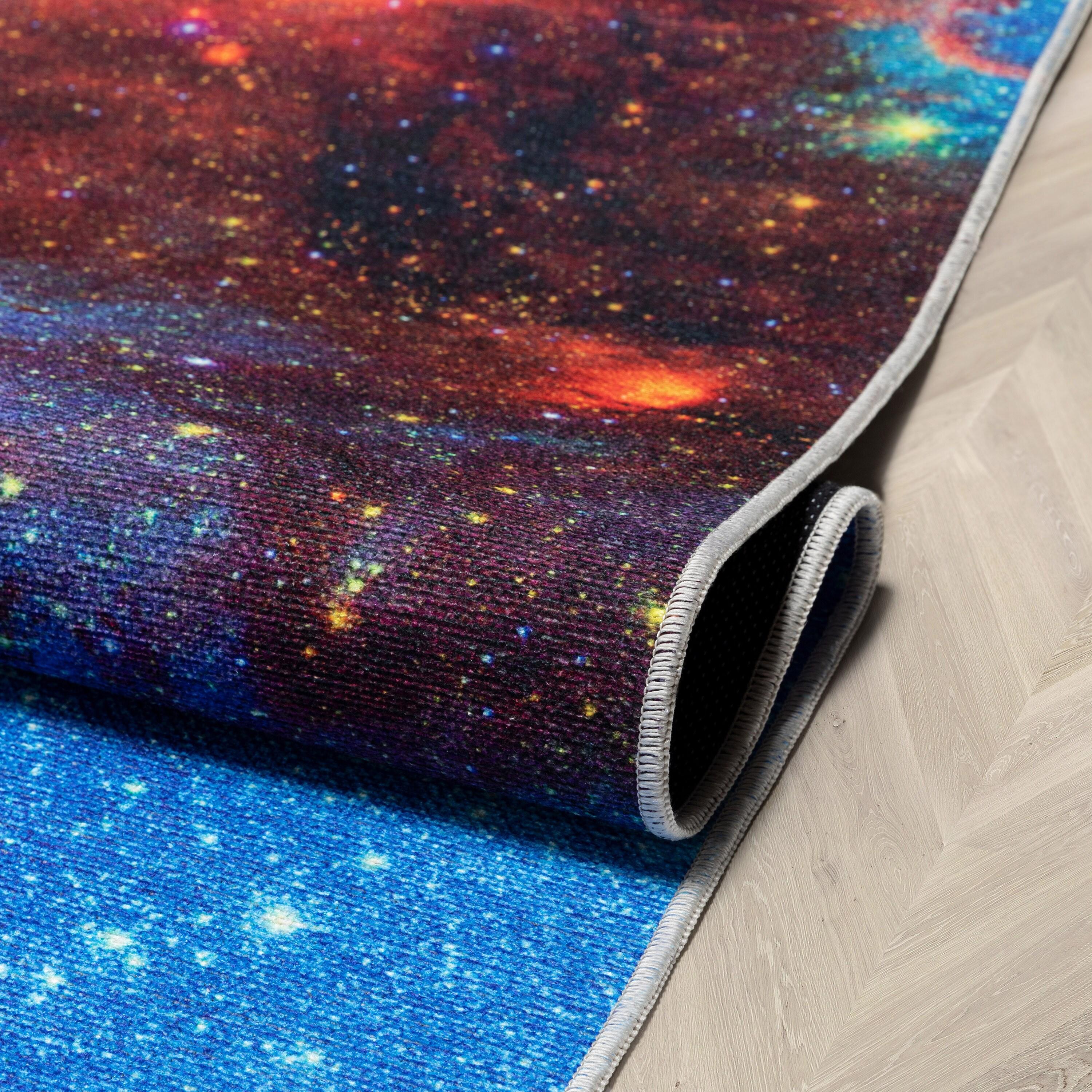 Well Woven Celestial Space Supernova Space Nebula Constellation Multi Color Flat Pile Easy to Clean 5'3" x 7'3" Area Rug for Living Room Dining Room Bedroom and Kitchen