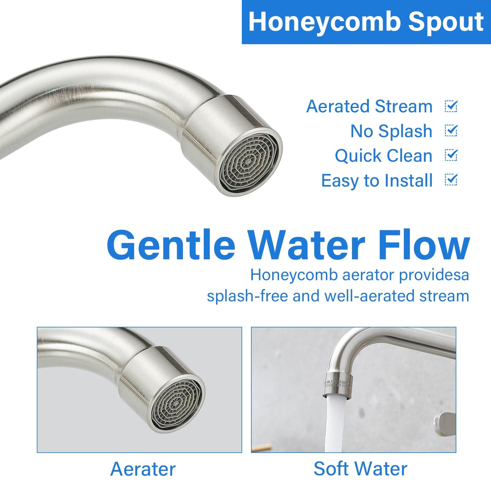 BWE Double Handles Wall Mount Modern Standard Kitchen Faucet With 8 Inch Swivel Spout 8" Center