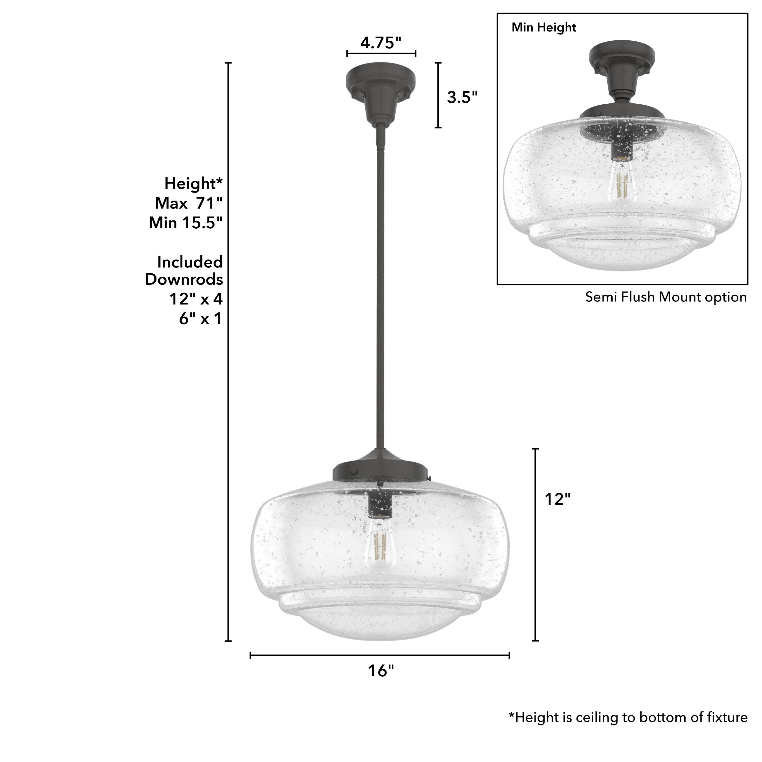 Saddle Creek 1 - Light Single Schoolhouse Pendant with Glass