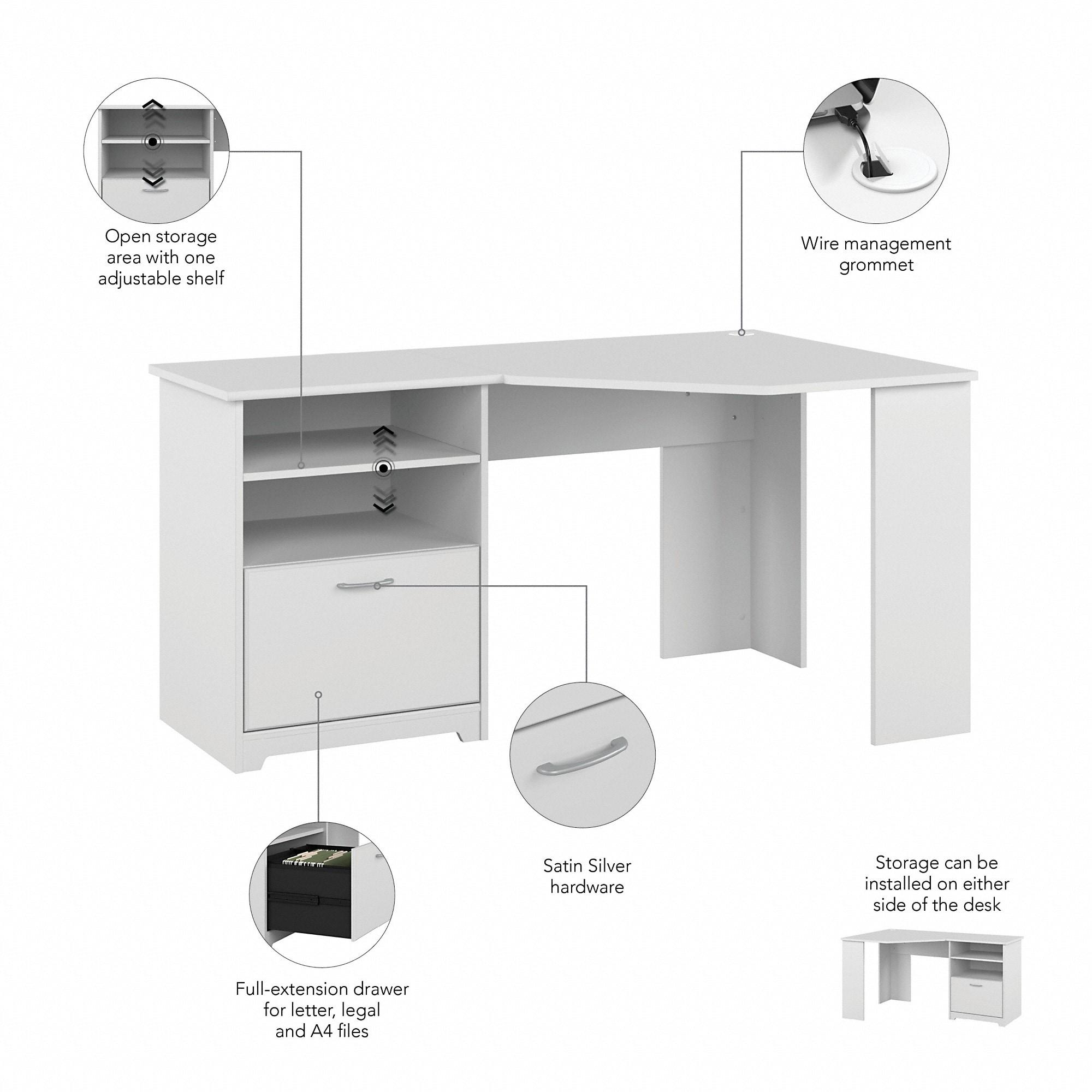 Bush Furniture Cabot 60" Corner Desk with Storage, White