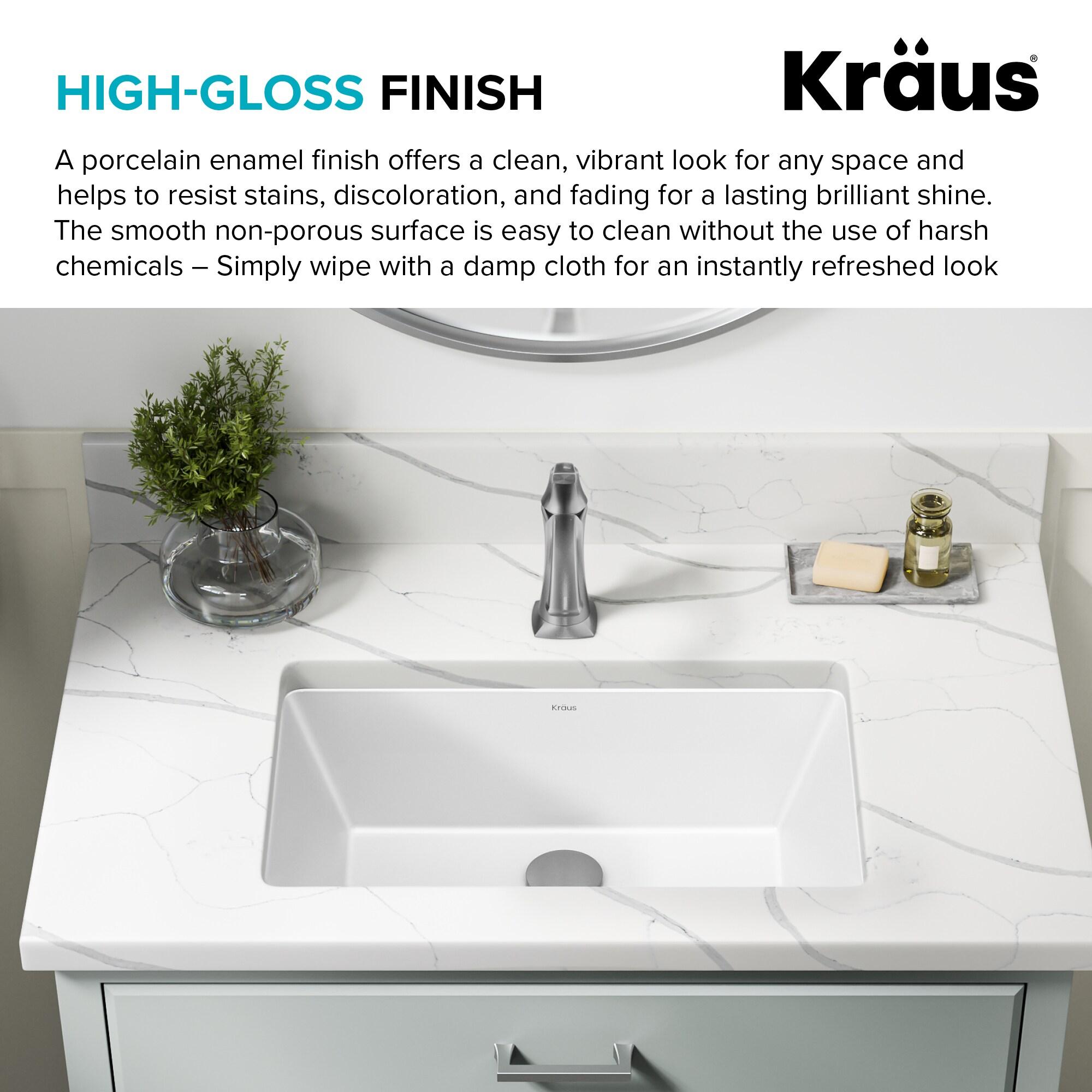 KRAUS Elavo. Rectangular Porcelain Ceramic Undermount Bathroom Sink In White With Overflow Drain, KCU-242