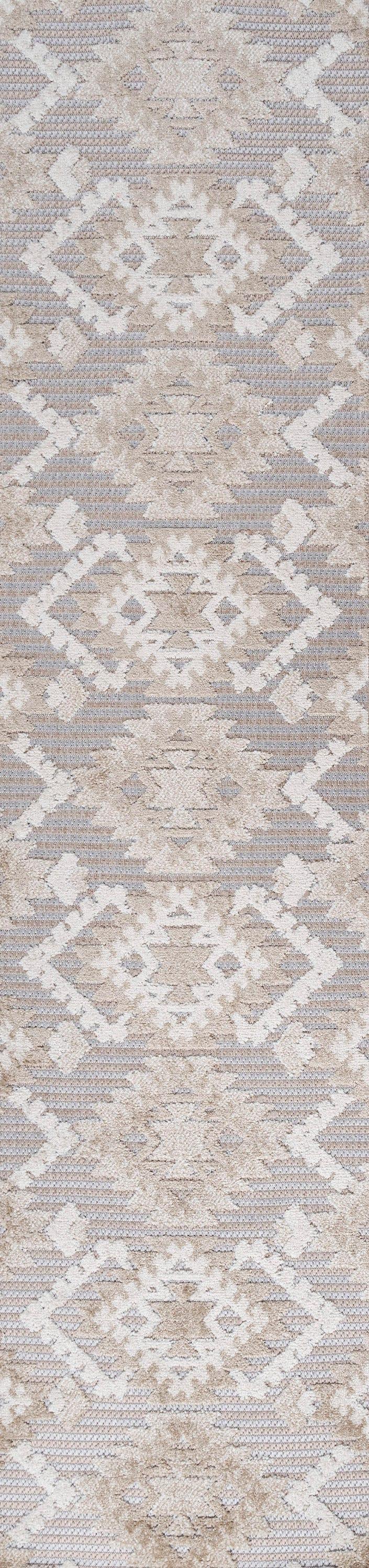 2'x8' Sumak High-Low Pile Neutral Diamond Kilim Indoor/Outdoor Runner Rug, Beige/Gray - JONATHAN Y