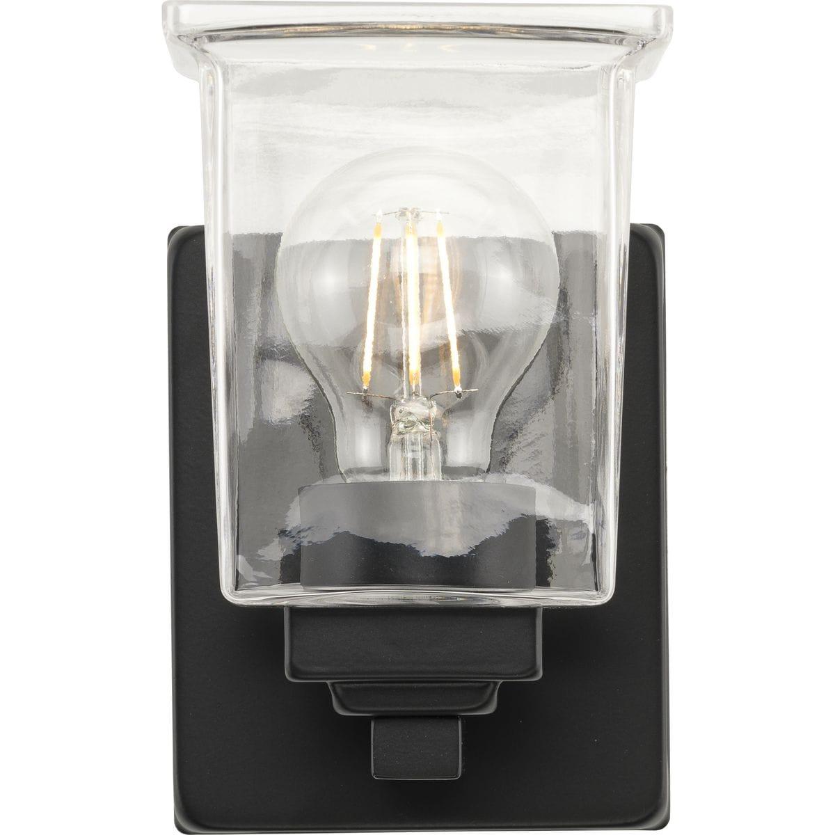 Progress Lighting Gilmour 1-Light Wall Sconce, Matte Black, Clear Glass Shade