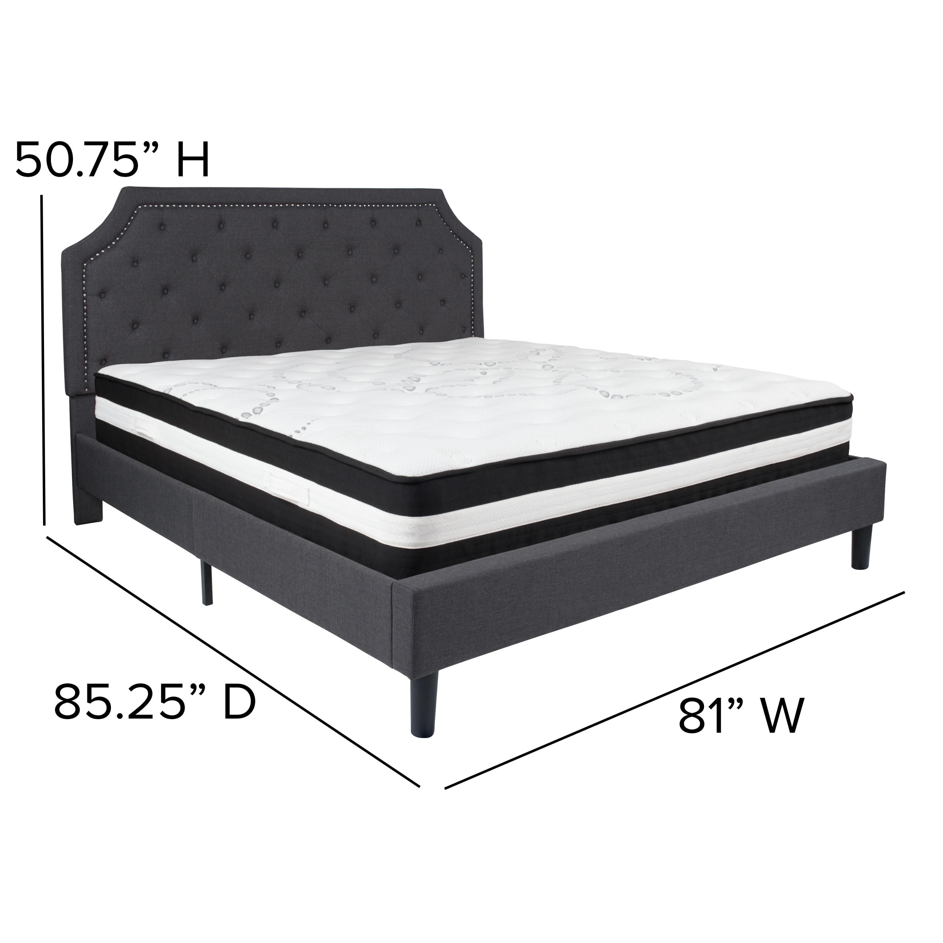 Flash Furniture Brighton King Size Tufted Upholstered Platform Bed in Dark Gray Fabric with Pocket Spring Mattress