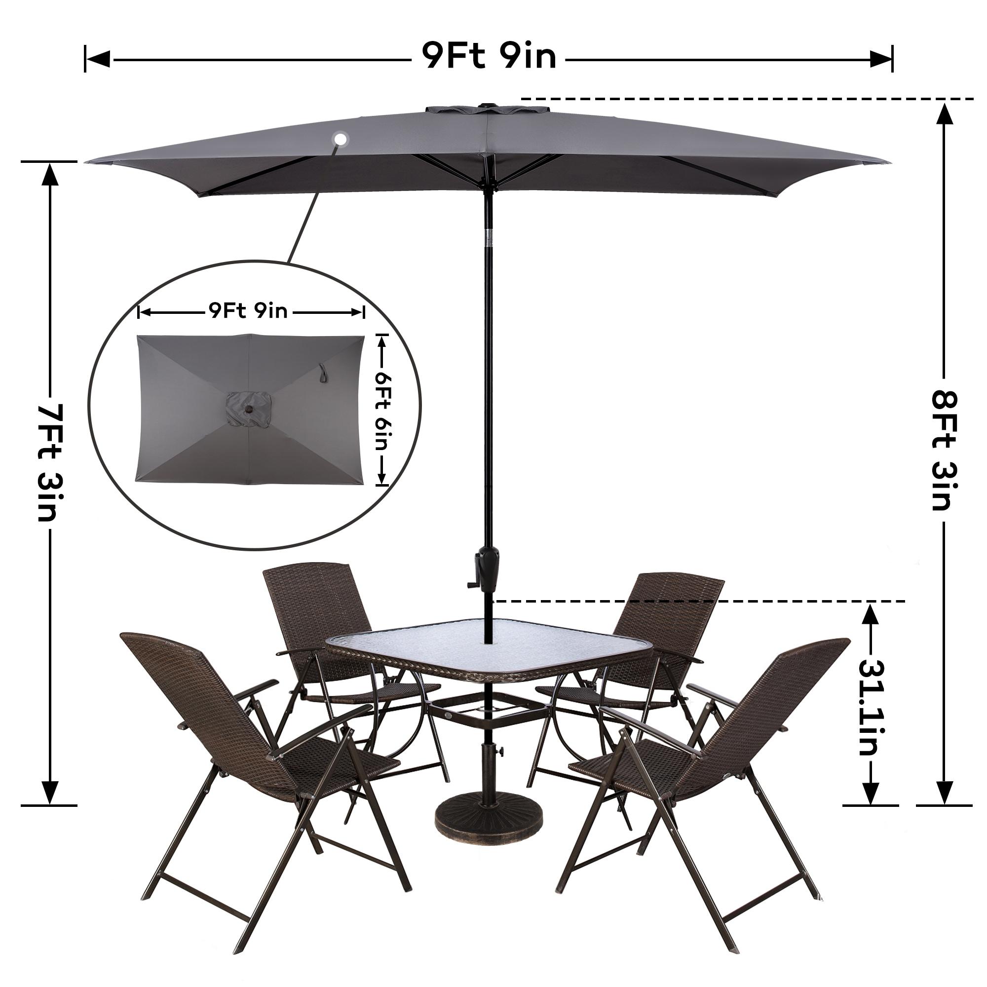 Sun-Ray 6.6x10 FT Rectangular Patio Umbrella with Push-Button Tilt and Hand Crank Canopy Lift, Table Umbrella with Solution Dyed Navy Fabric for Porch, Deck, Garden, and Swimming Pool, Grey