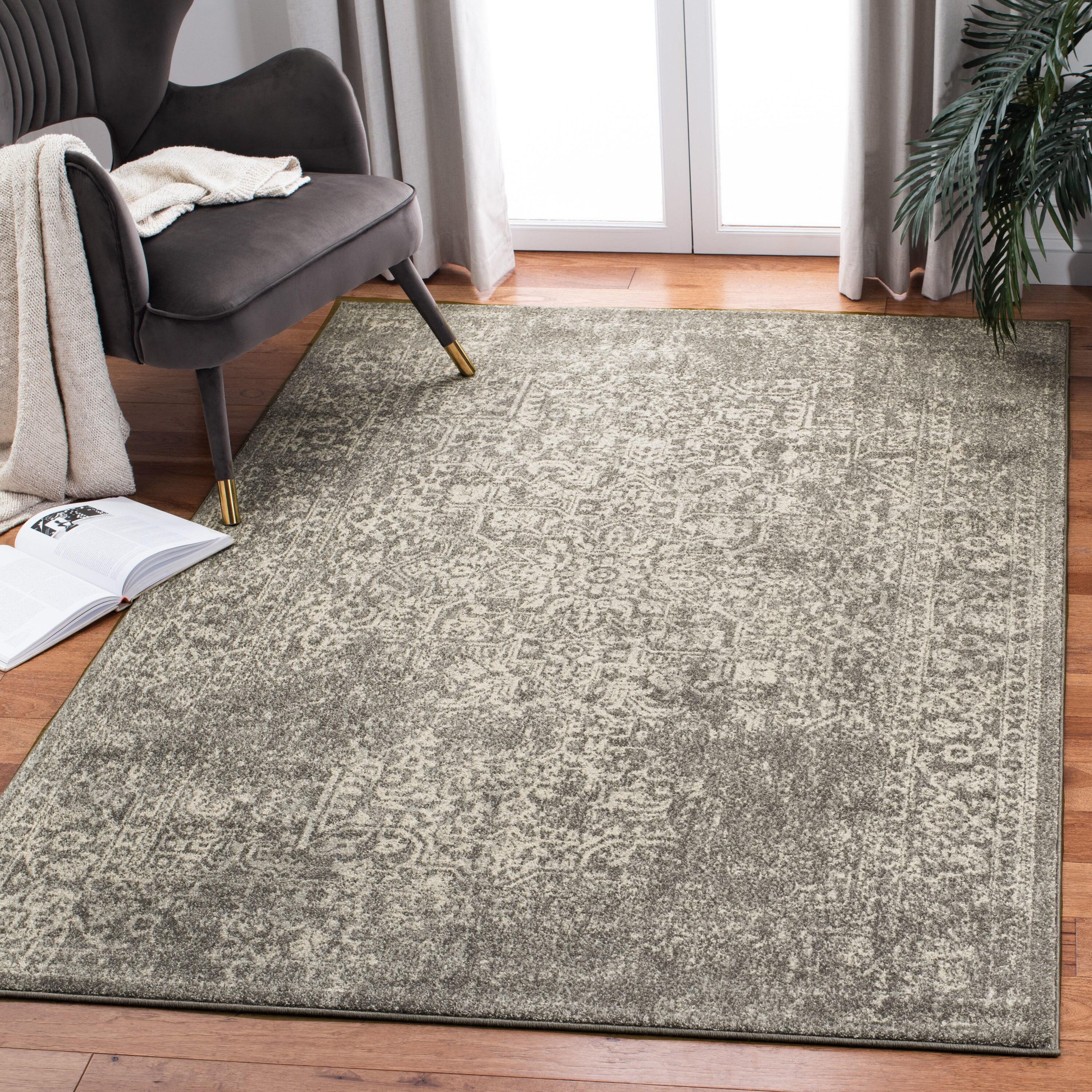 Evoke EVK256 Power Loomed Area Rug - Silver/Ivory - 9'x9' - Safavieh.