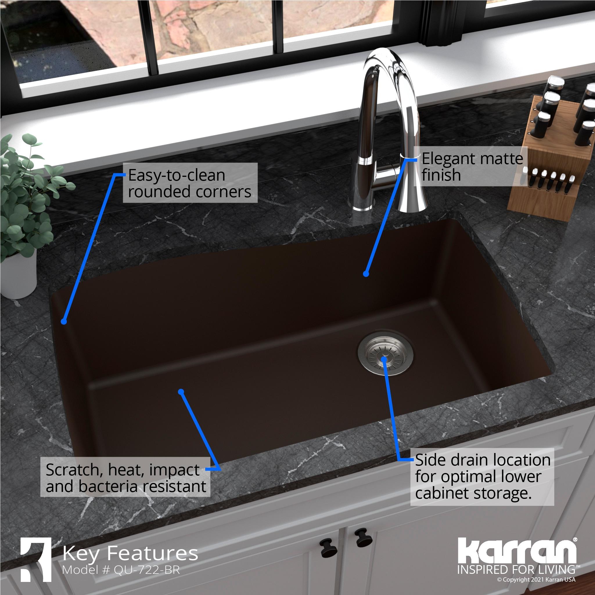 Karran Undermount Quartz Composite 33-1/2'' X 21'' Single Bowl Kitchen Sink