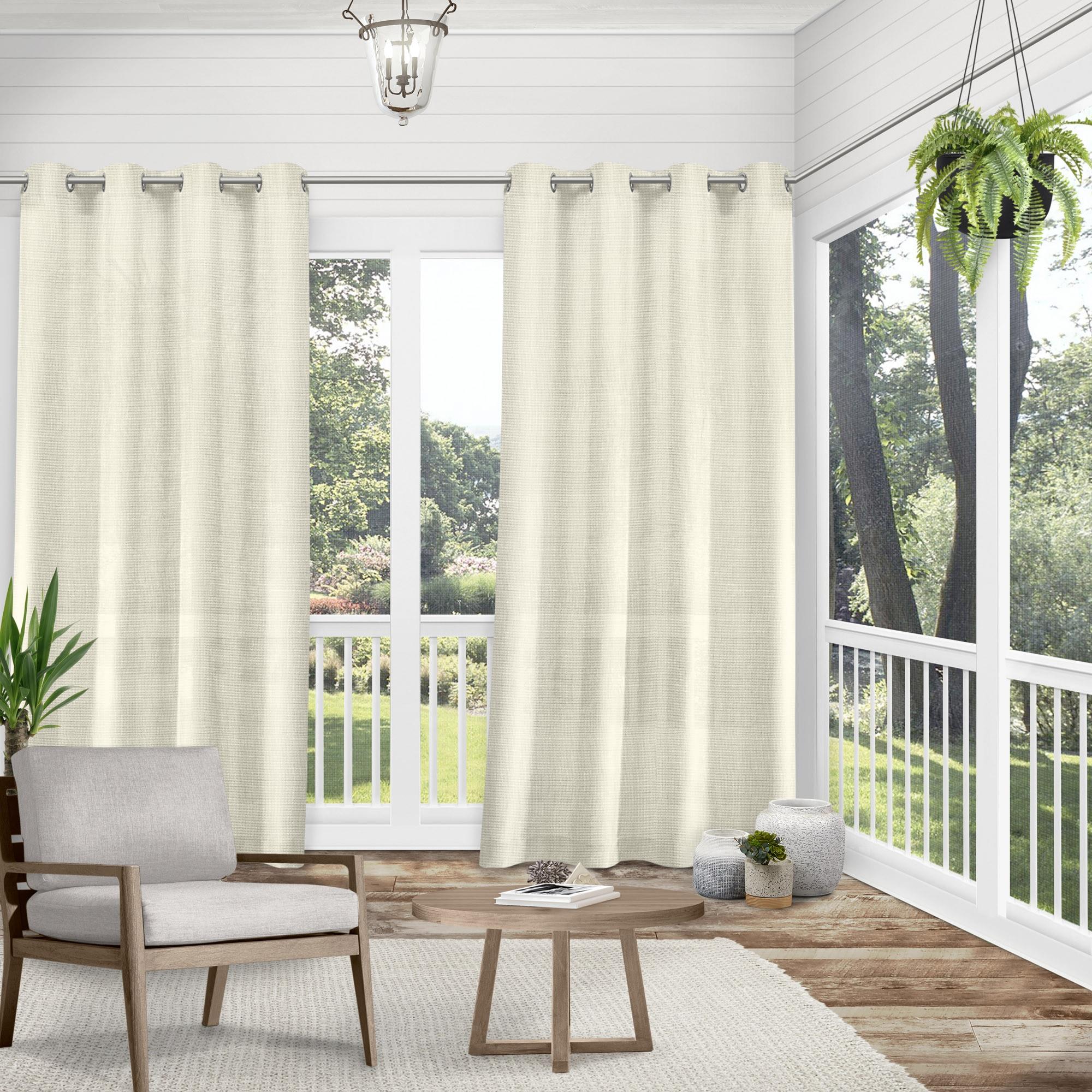 Set of 2 84"x54" Miami Textured Indoor/Outdoor Grommet Top Curtain Panel Ivory - Exclusive Home