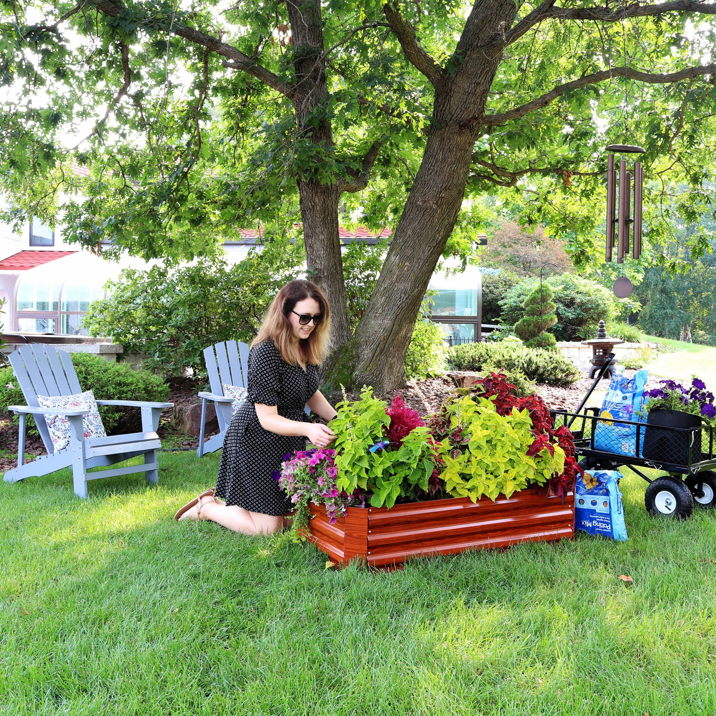 Sunnydaze Raised Corrugated Galvanized Steel Rectangle Garden Beds for Plants, Vegetables, and Flowers - 48" L x 11.75" H - Woodgrain - 2pc