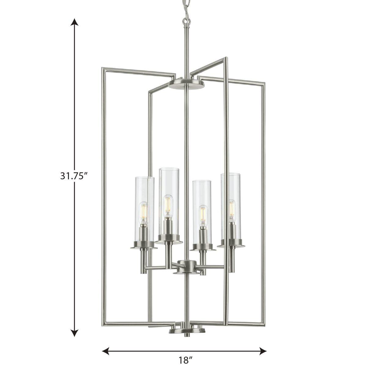 Progress Lighting Kellwyn 4-Light Foyer Pendant, Brushed Nickel, Clear Glass Shade