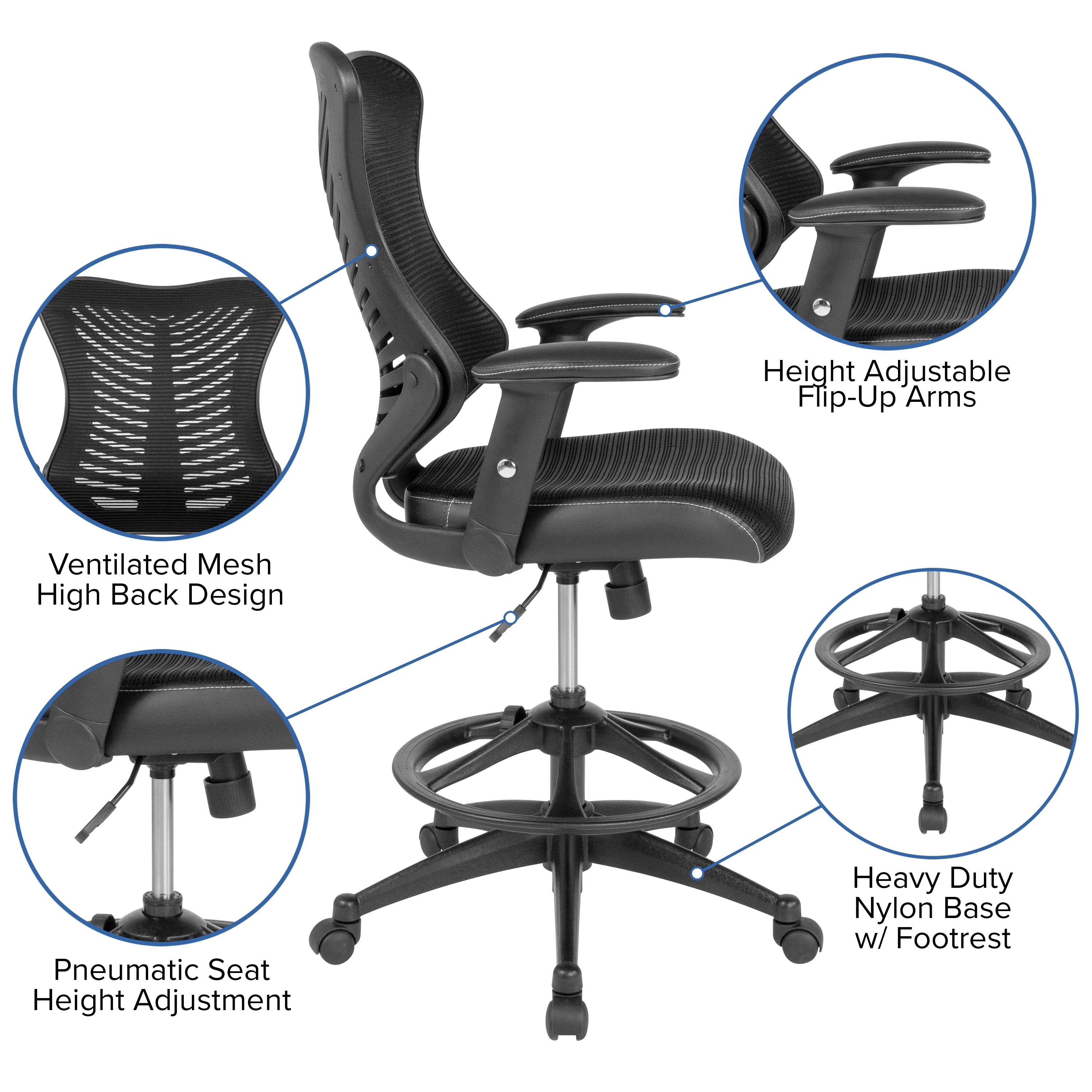 Flash Furniture Haynie High Back Mesh Drafting Chair with LeatherSoft Sides and Adjustable Arms