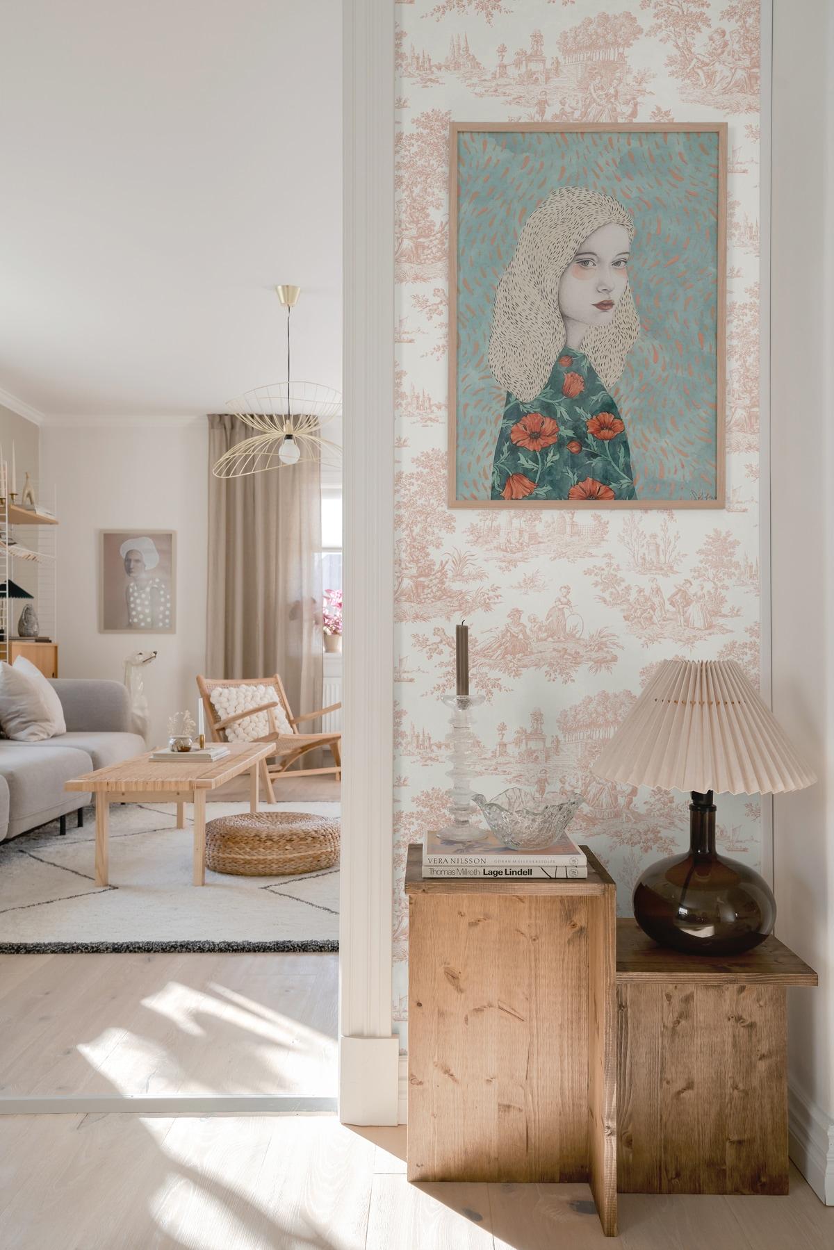 NextWall Chateau Toile Peel and Stick Wallpaper Pink: Vintage Vinyl, Self-Adhesive, Repositionable, Washable, 30.75 Sq Ft Coverage