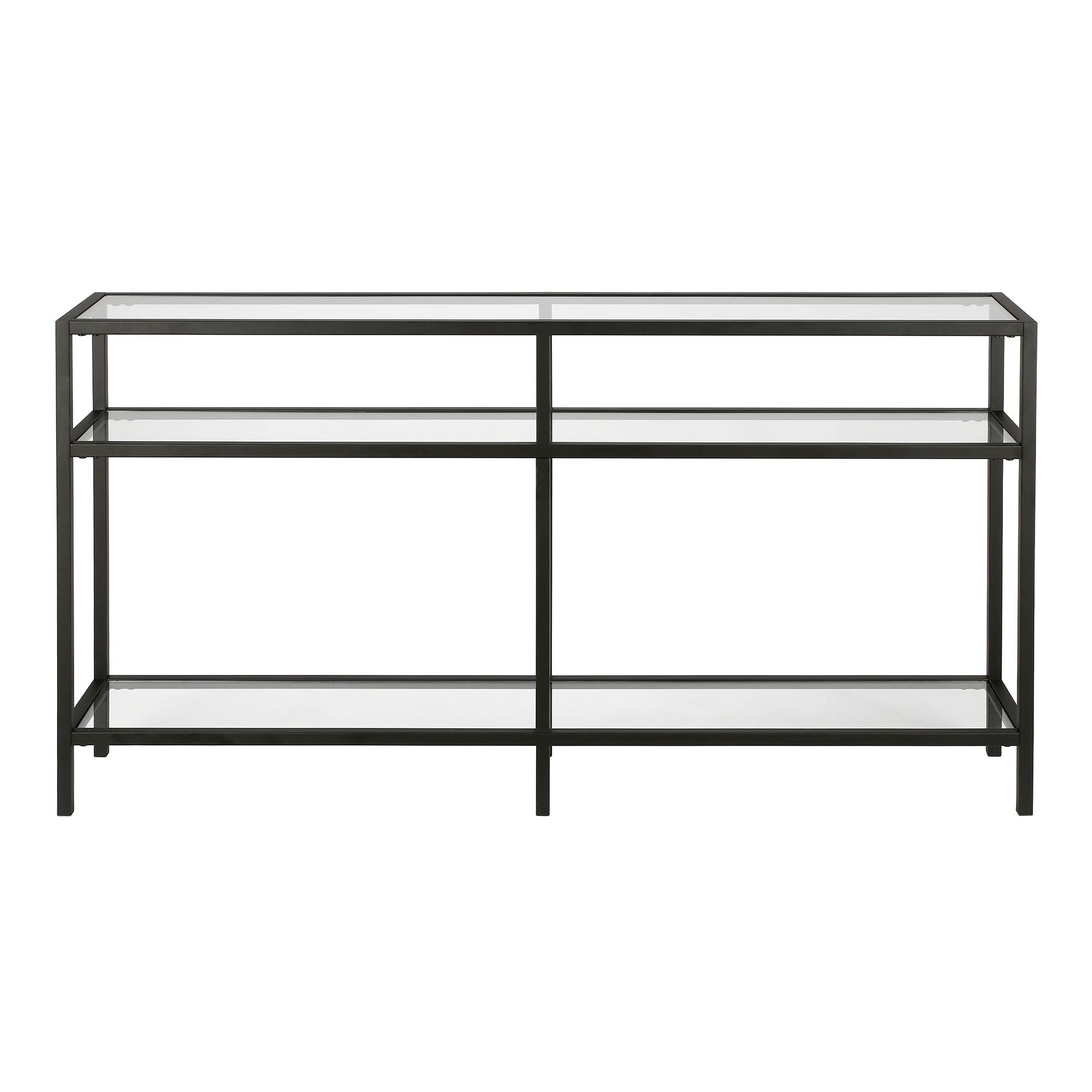 Sivil 55" Blackened Bronze and Black Metal Console Table with Glass Top